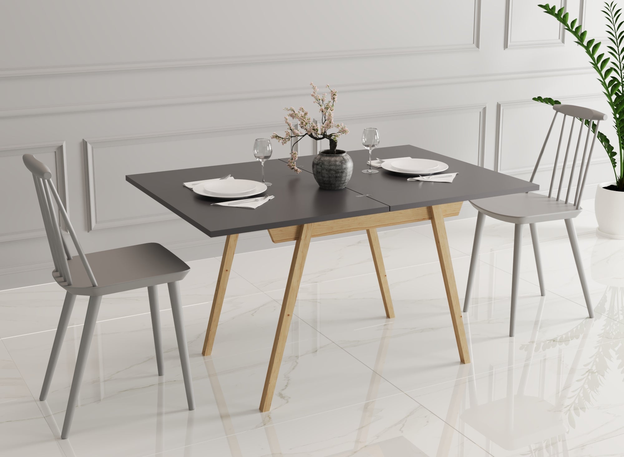 Ottara Anthracite Extendable Dining Table with Storage