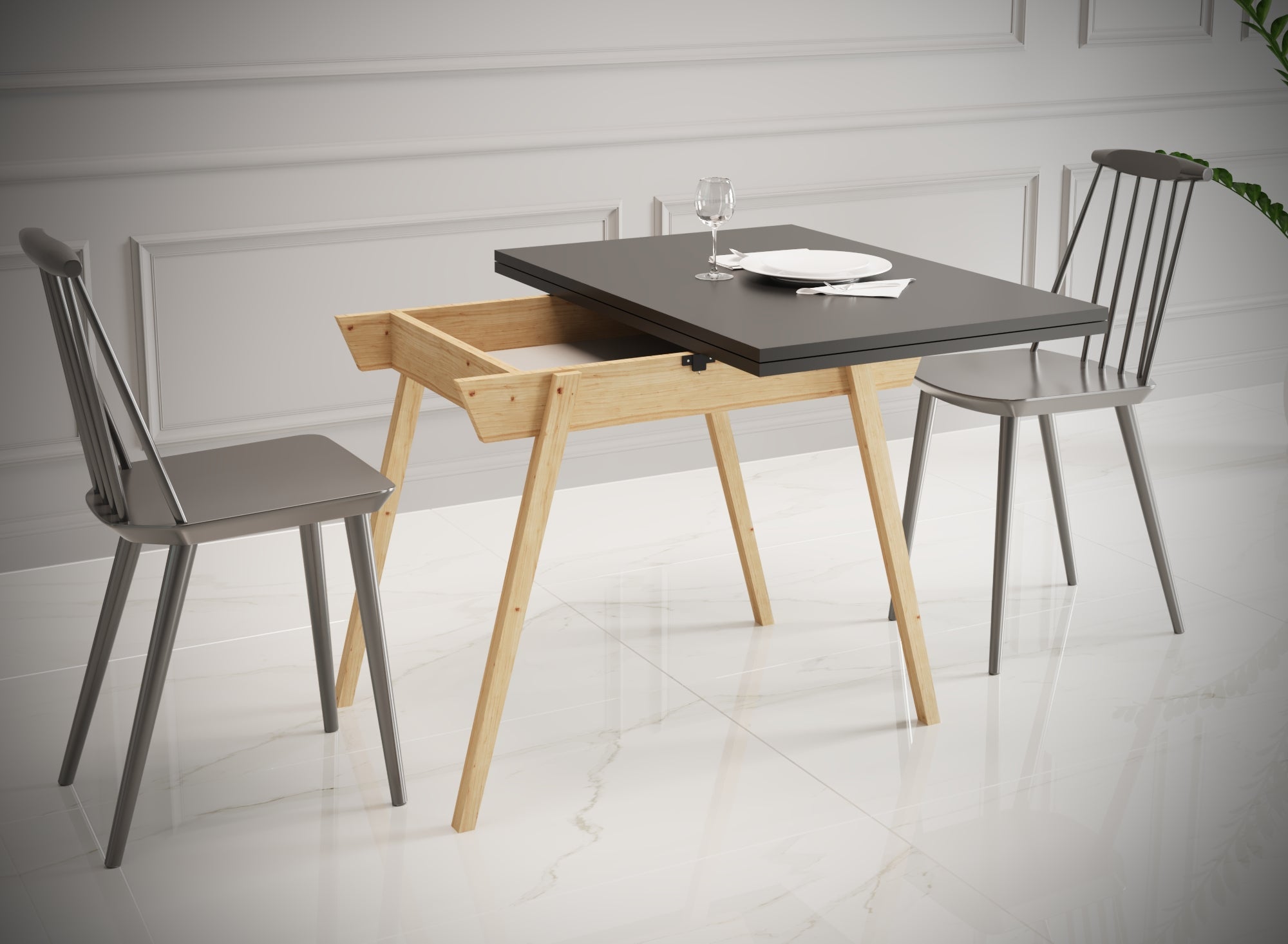 Ottara Black Extendable Dining Table with Storage