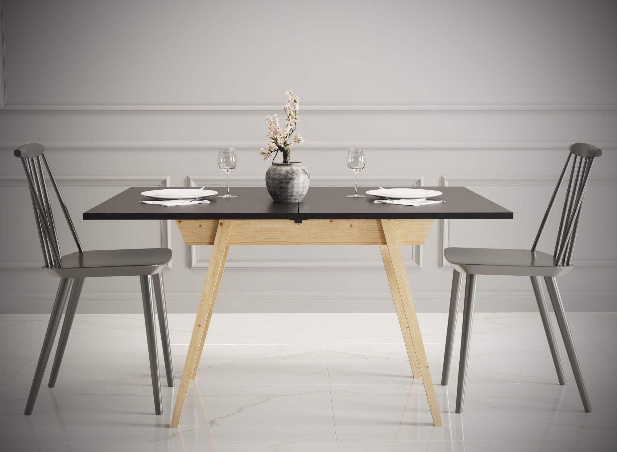 Ottara Black Extendable Dining Table with Storage