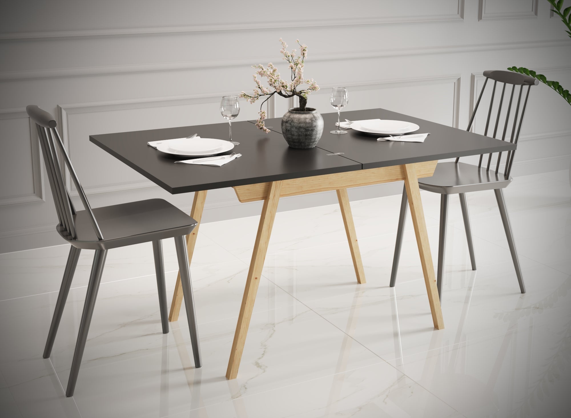 Ottara Black Extendable Dining Table with Storage