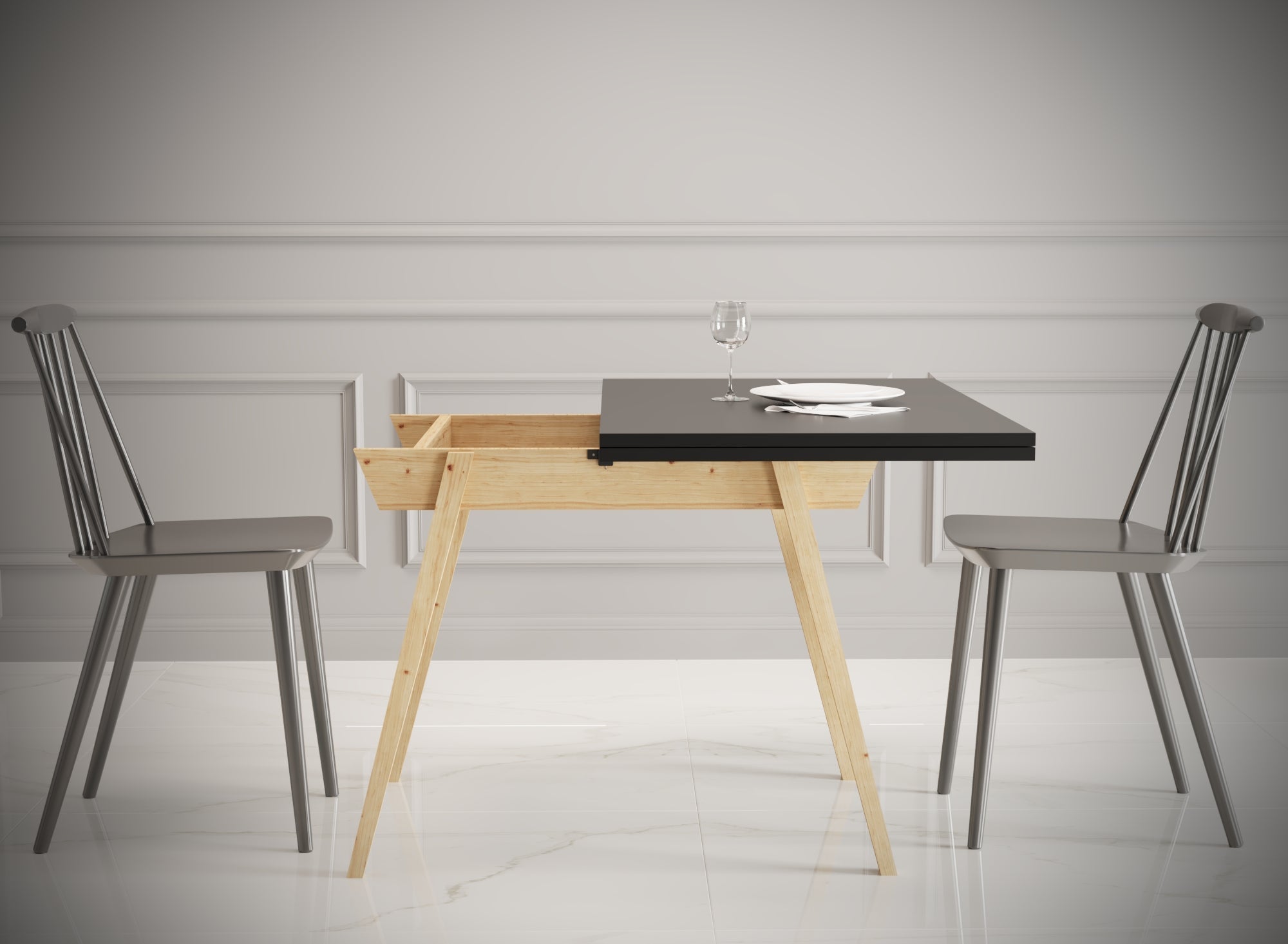 Ottara Black Extendable Dining Table with Storage