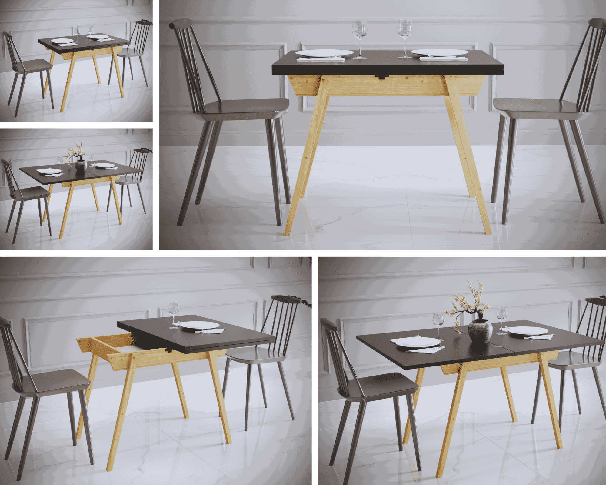 Ottara Black Extendable Dining Table with Storage