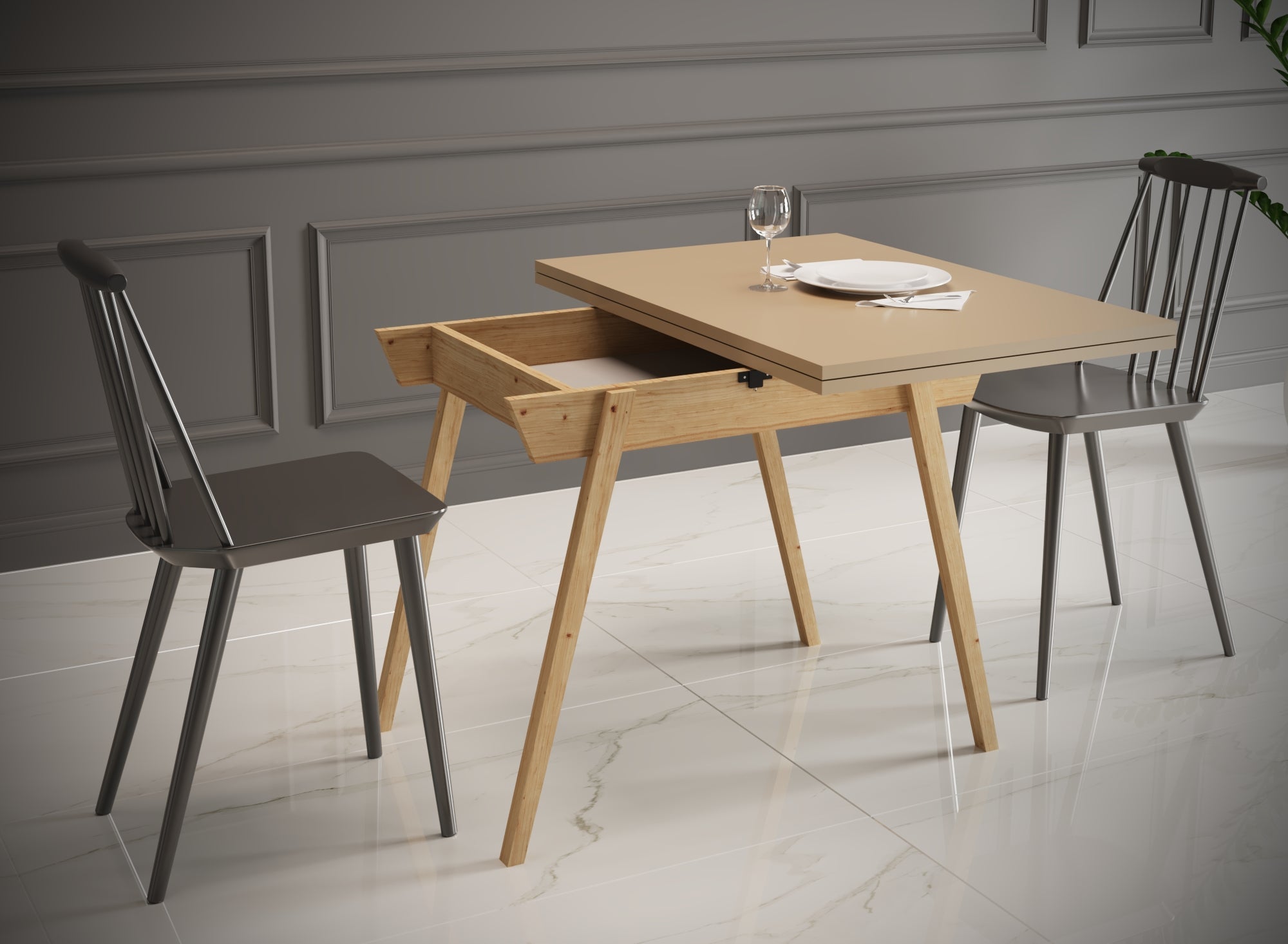 Ottara Creme Extendable Dining Table with Storage