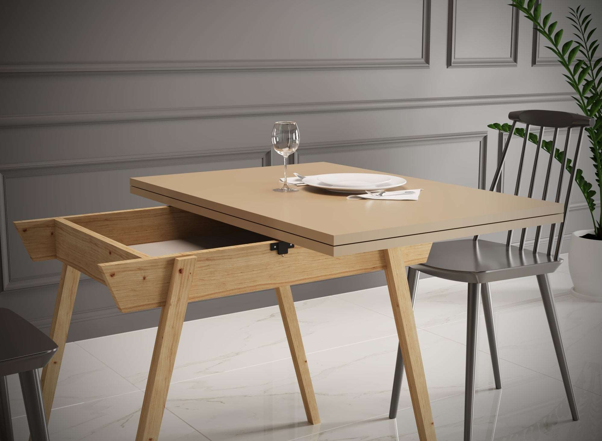 Ottara Creme Extendable Dining Table with Storage