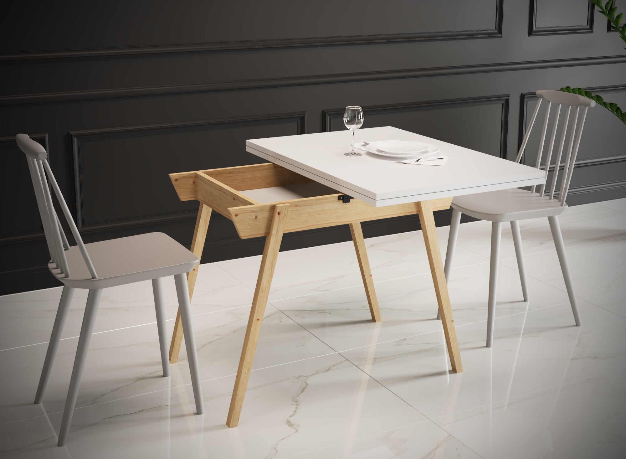 Ottara White Extendable Dining Table with Storage