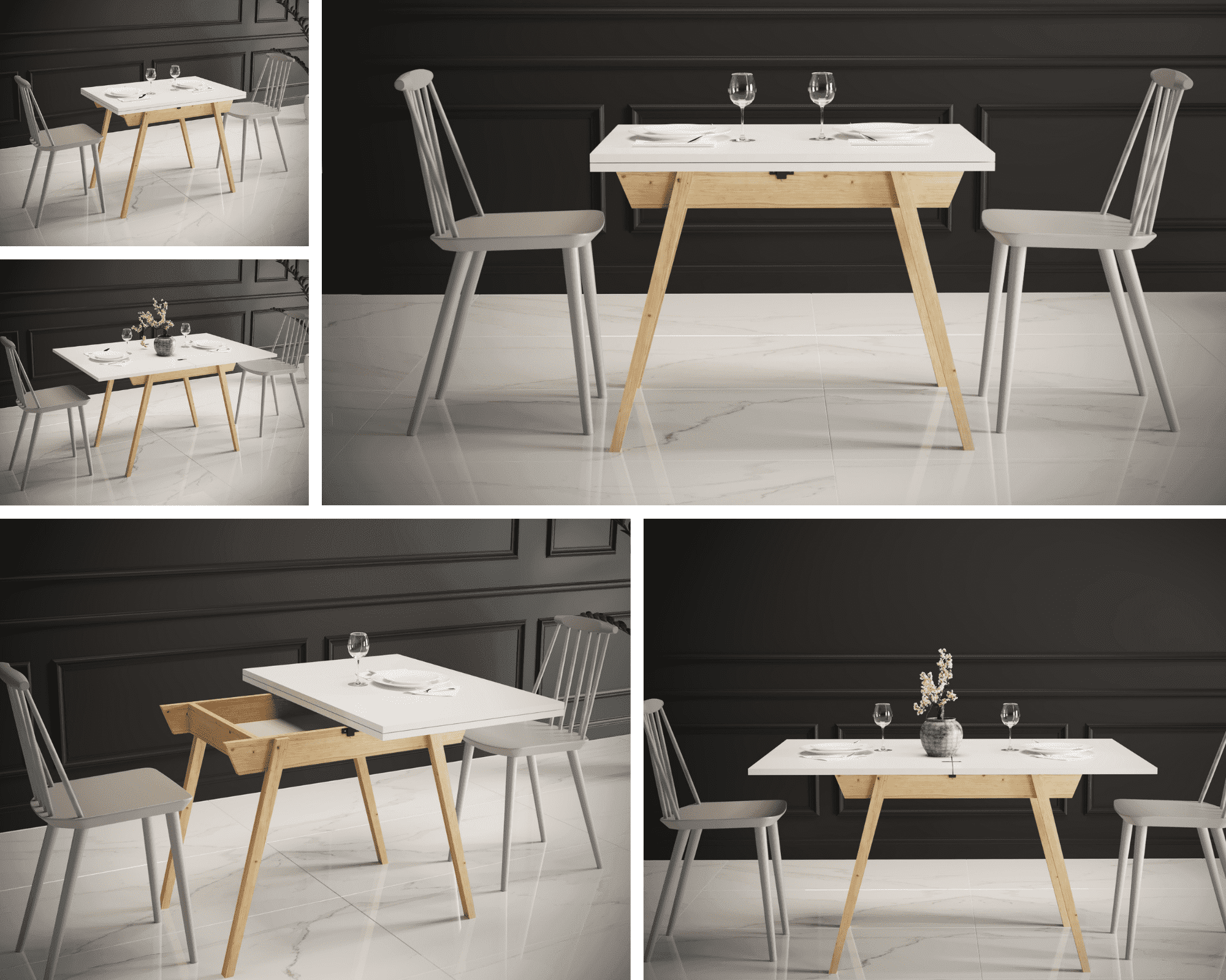 Ottara White Extendable Dining Table with Storage