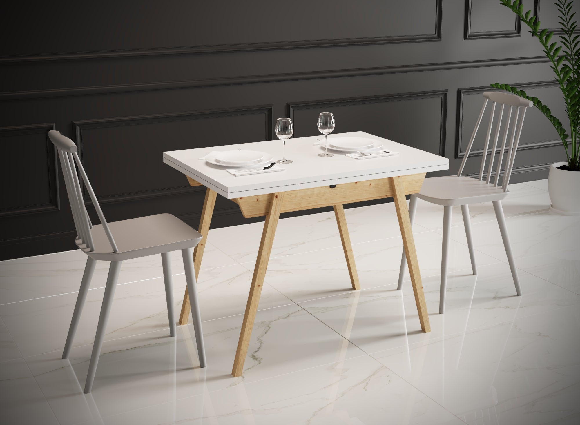 Ottara White Extendable Dining Table with Storage