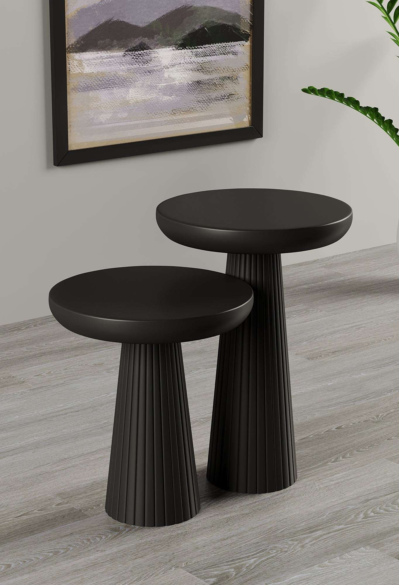 Ottawa Black Mushroom Round Nested & Side Table Small + Large (2pcs)