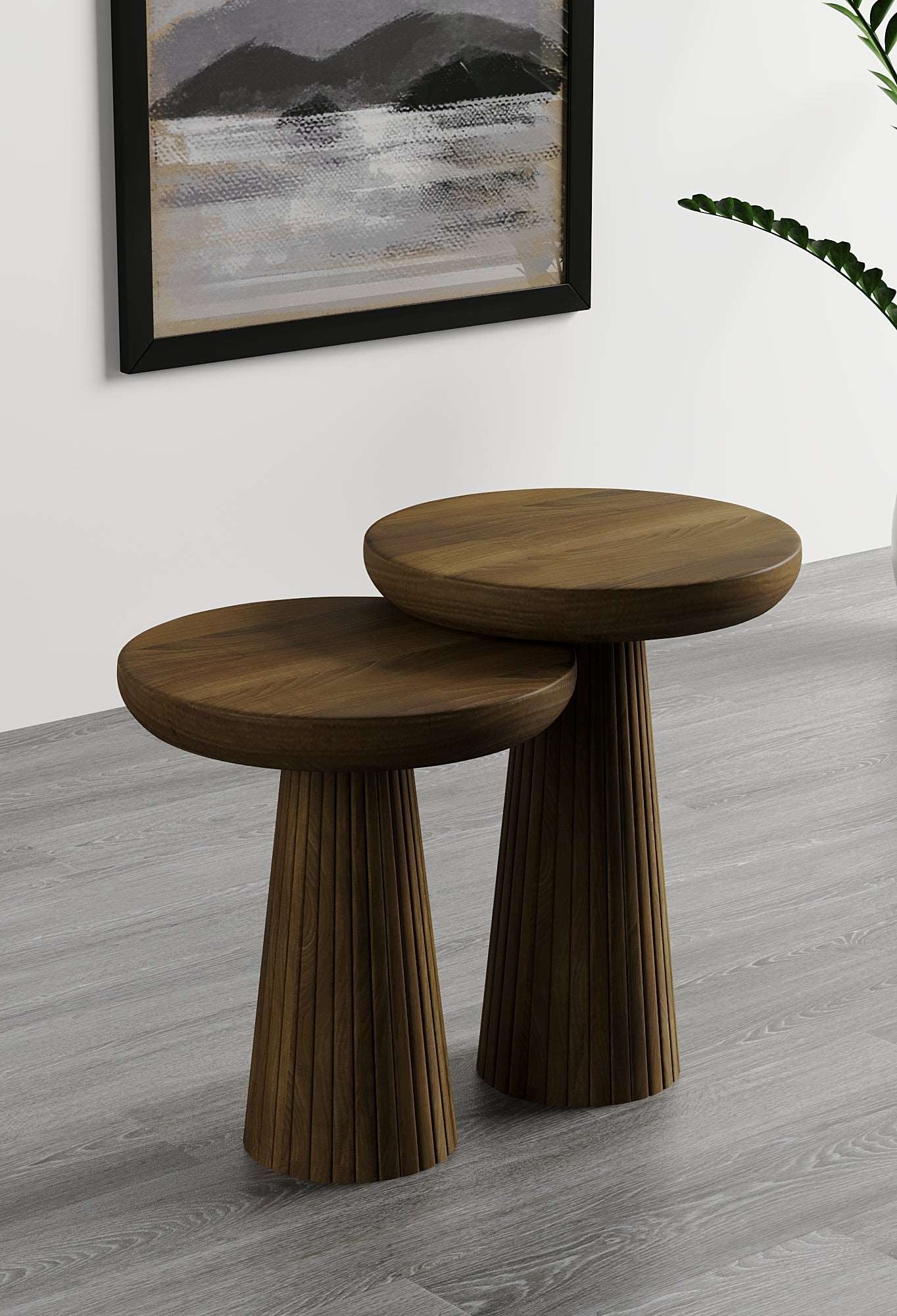 Ottawa Dark Walnut Mushroom Round Nested & Side Table Small + Medium (2pcs)