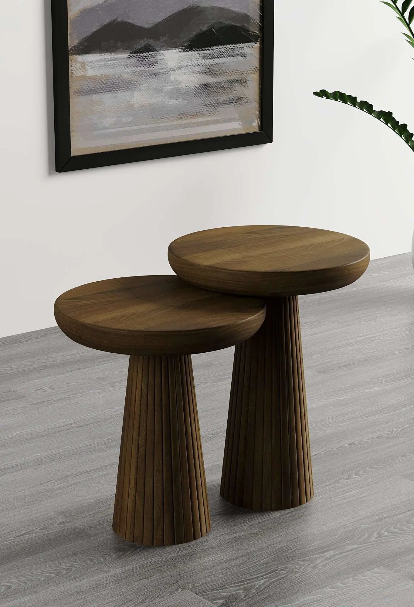 Ottawa Dark Walnut Mushroom Round Nested & Side Table Small + Medium (2pcs)