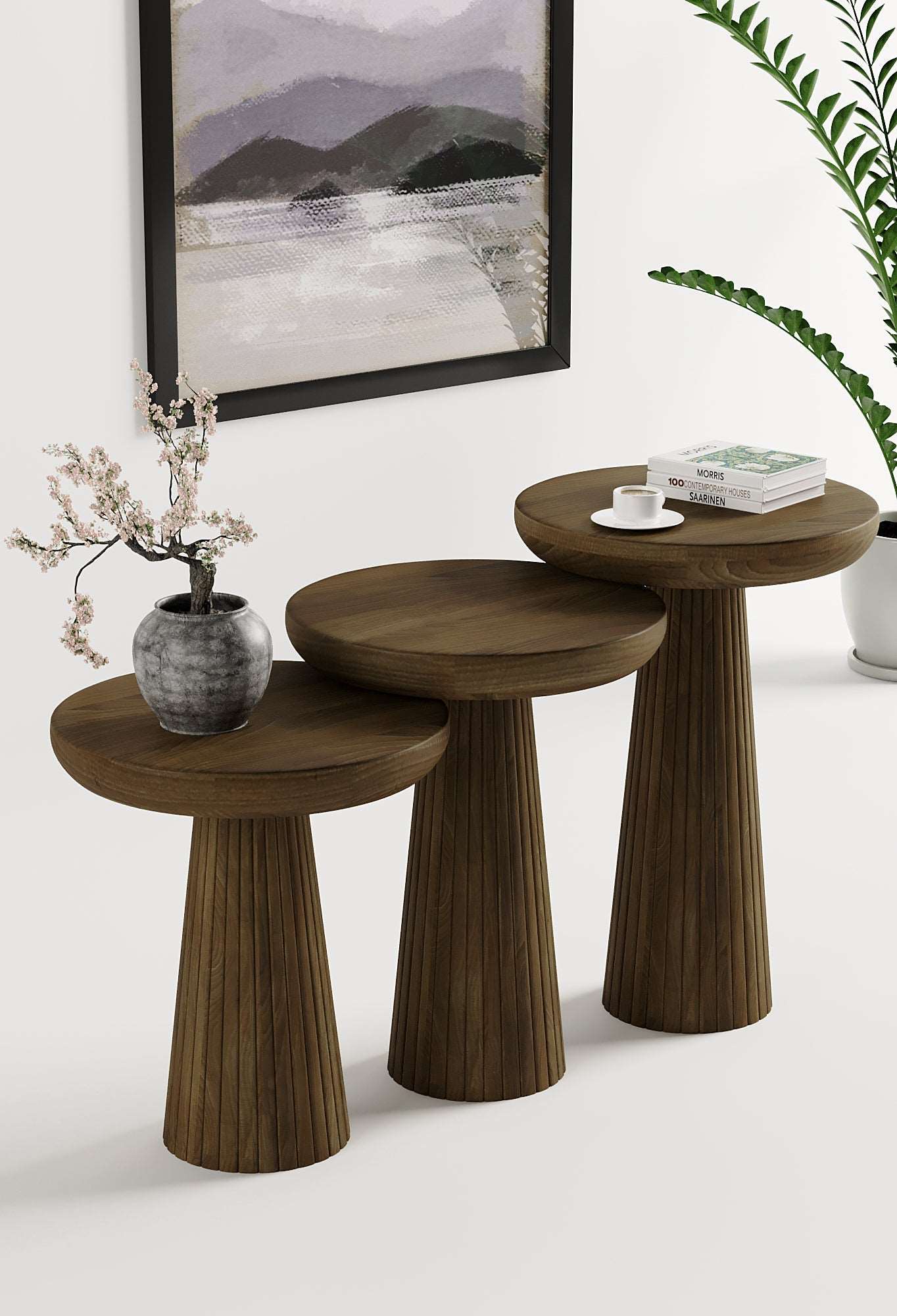 Ottawa Dark Walnut Mushroom Round Nested & Side Table