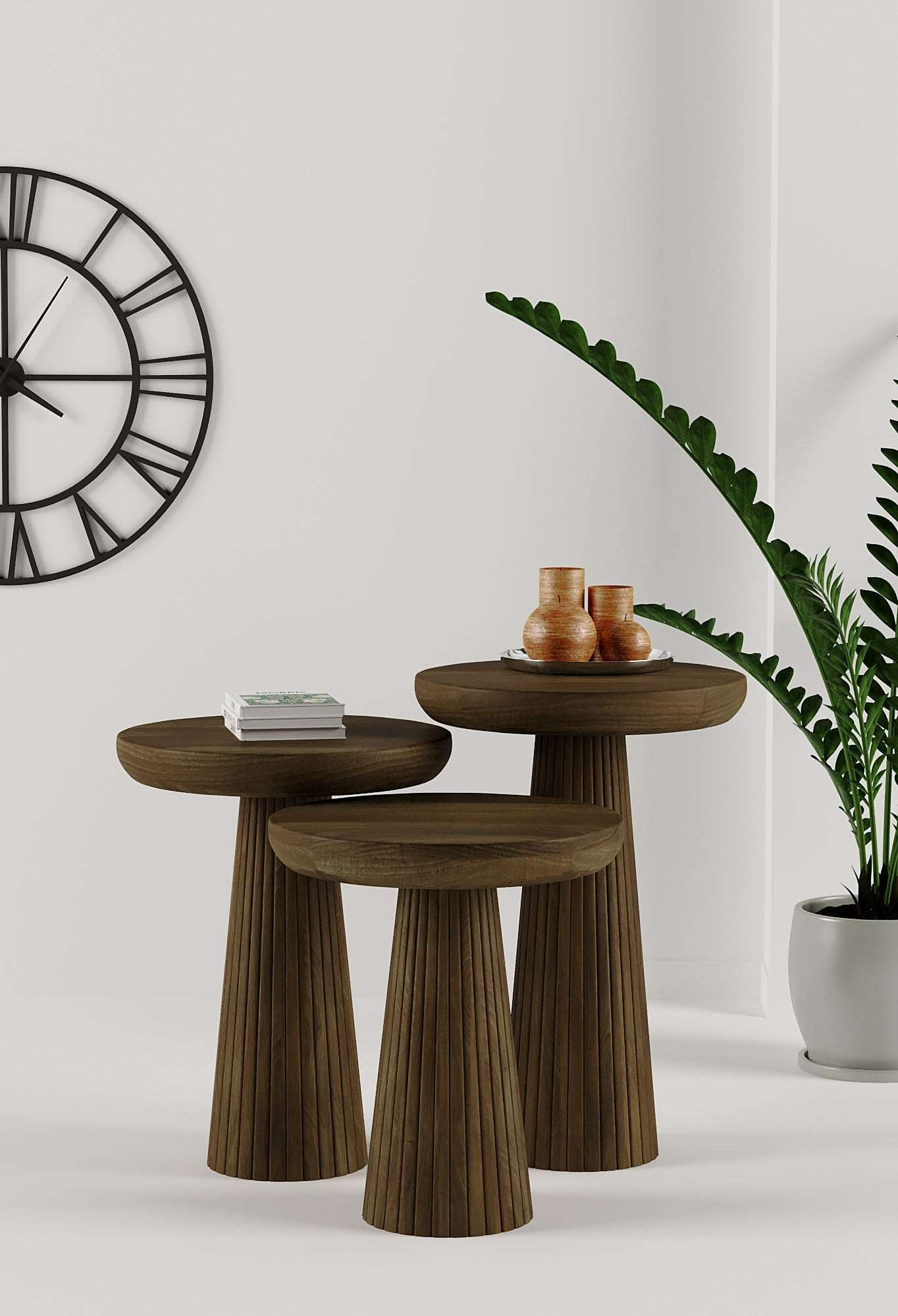 Ottawa Dark Walnut Mushroom Round Nested & Side Table 3 Set (S-M-L)