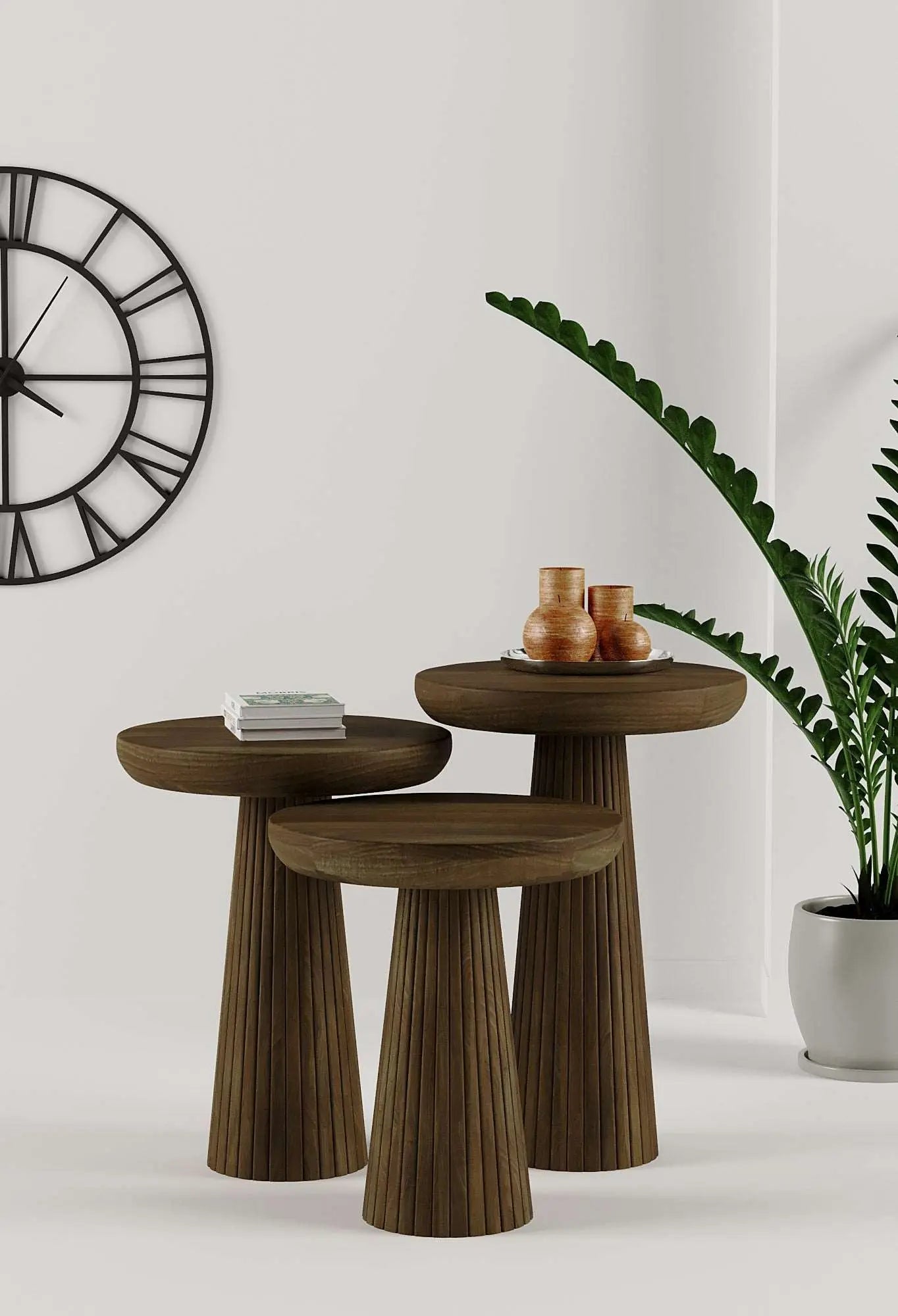 Ottawa Dark Walnut Mushroom Round Nested & Side Table 3 Set (S-M-L)