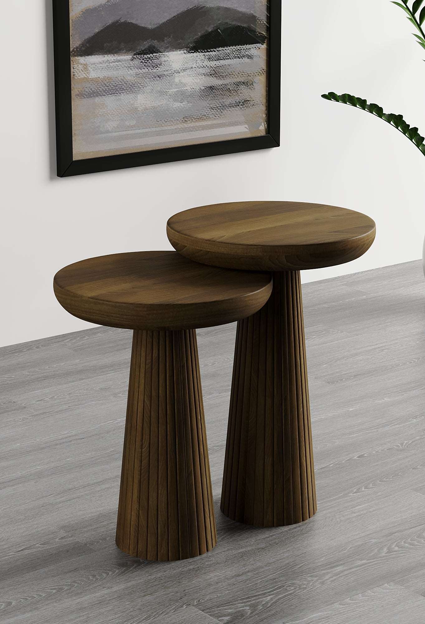Ottawa Dark Walnut Mushroom Round Nested & Side Table Medium + Large (2pcs)