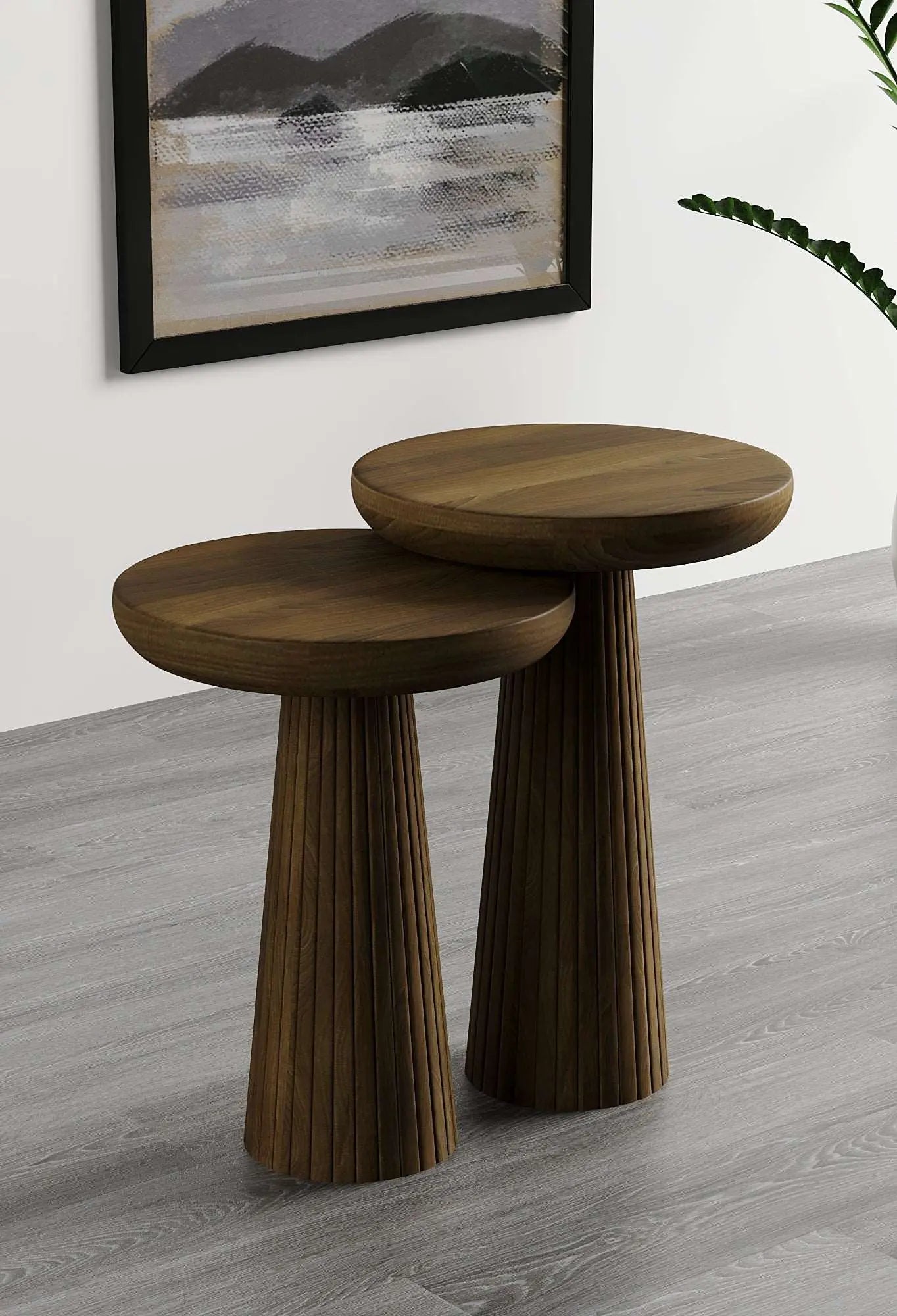 Ottawa Dark Walnut Mushroom Round Nested & Side Table Medium + Large (2pcs)