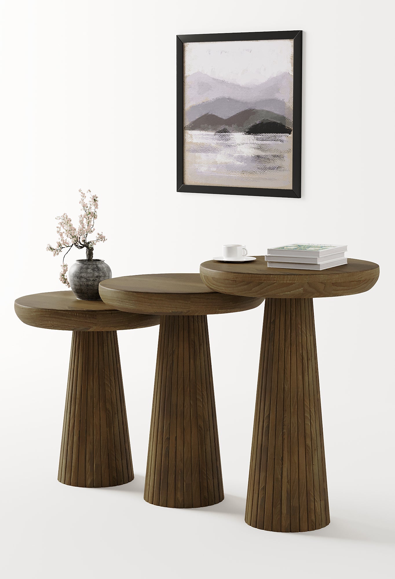 Ottawa Dark Walnut Mushroom Round Nested & Side Table