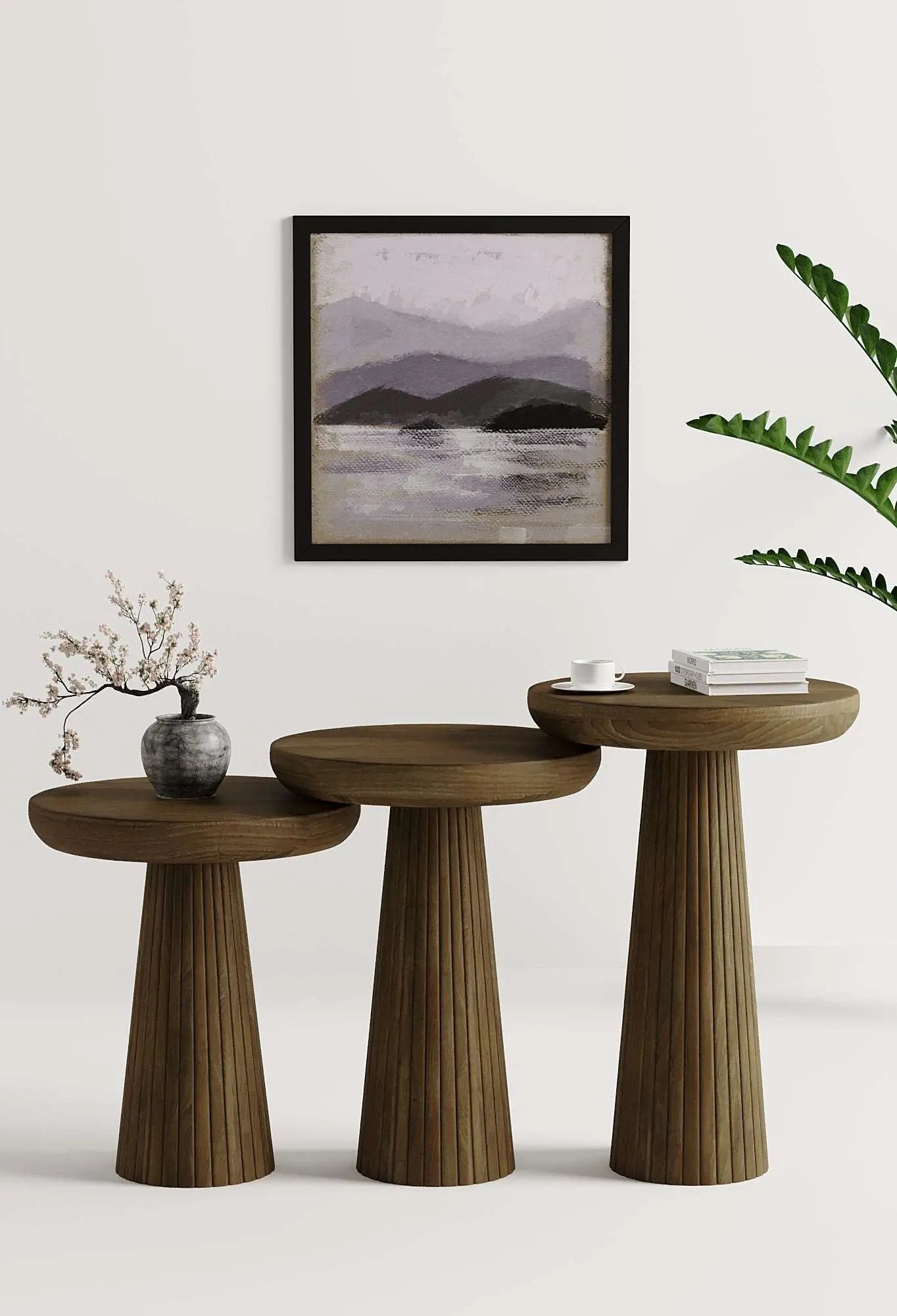 Ottawa Dark Walnut Mushroom Round Nested & Side Table