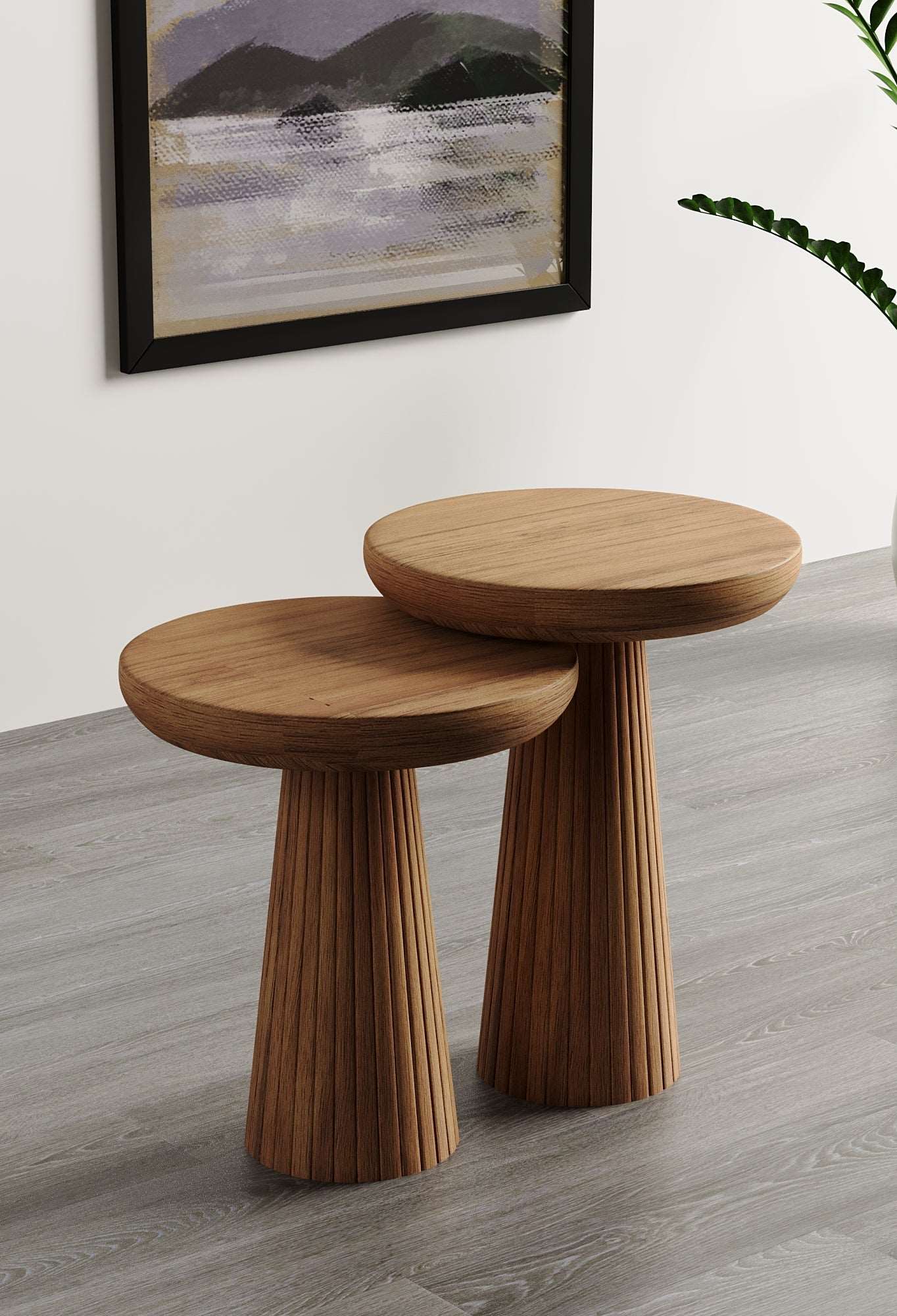 Ottawa Medium Walnut Mushroom Round Nested & Side Table Small + Medium (2pcs)