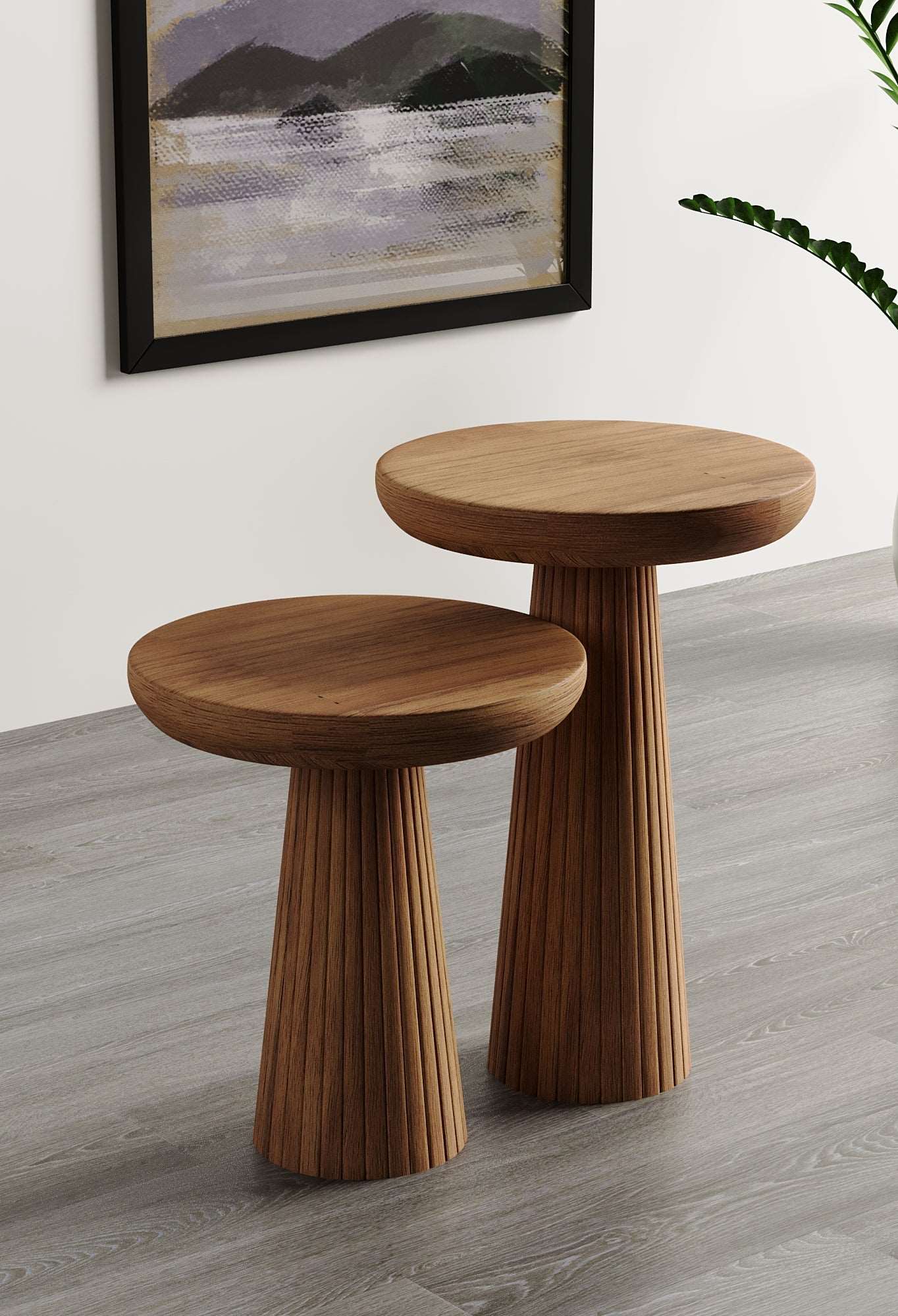 Ottawa Medium Walnut Mushroom Round Nested & Side Table Small + Large (2pcs)