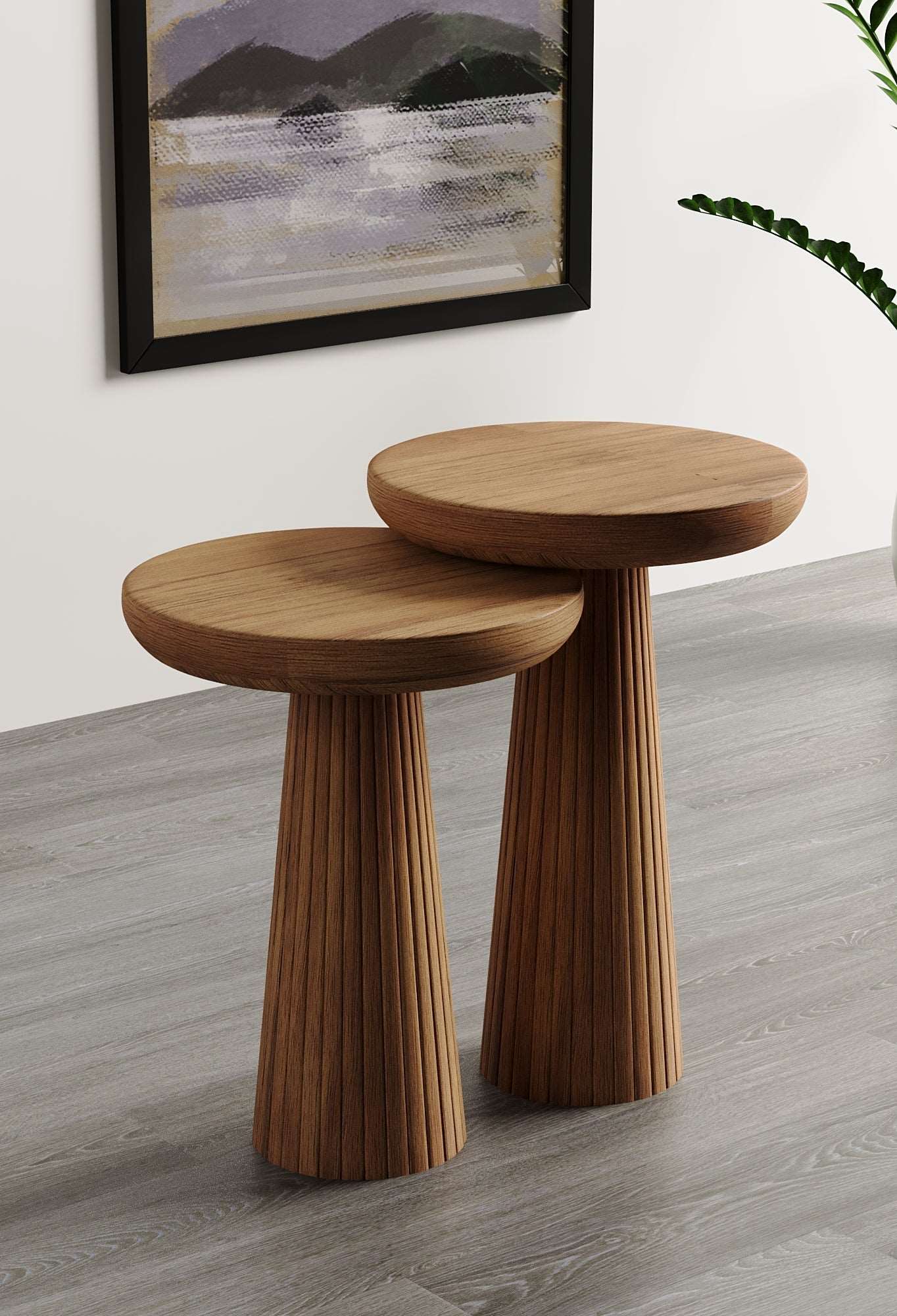 Ottawa Medium Walnut Mushroom Round Nested & Side Table Medium + Large (2pcs)