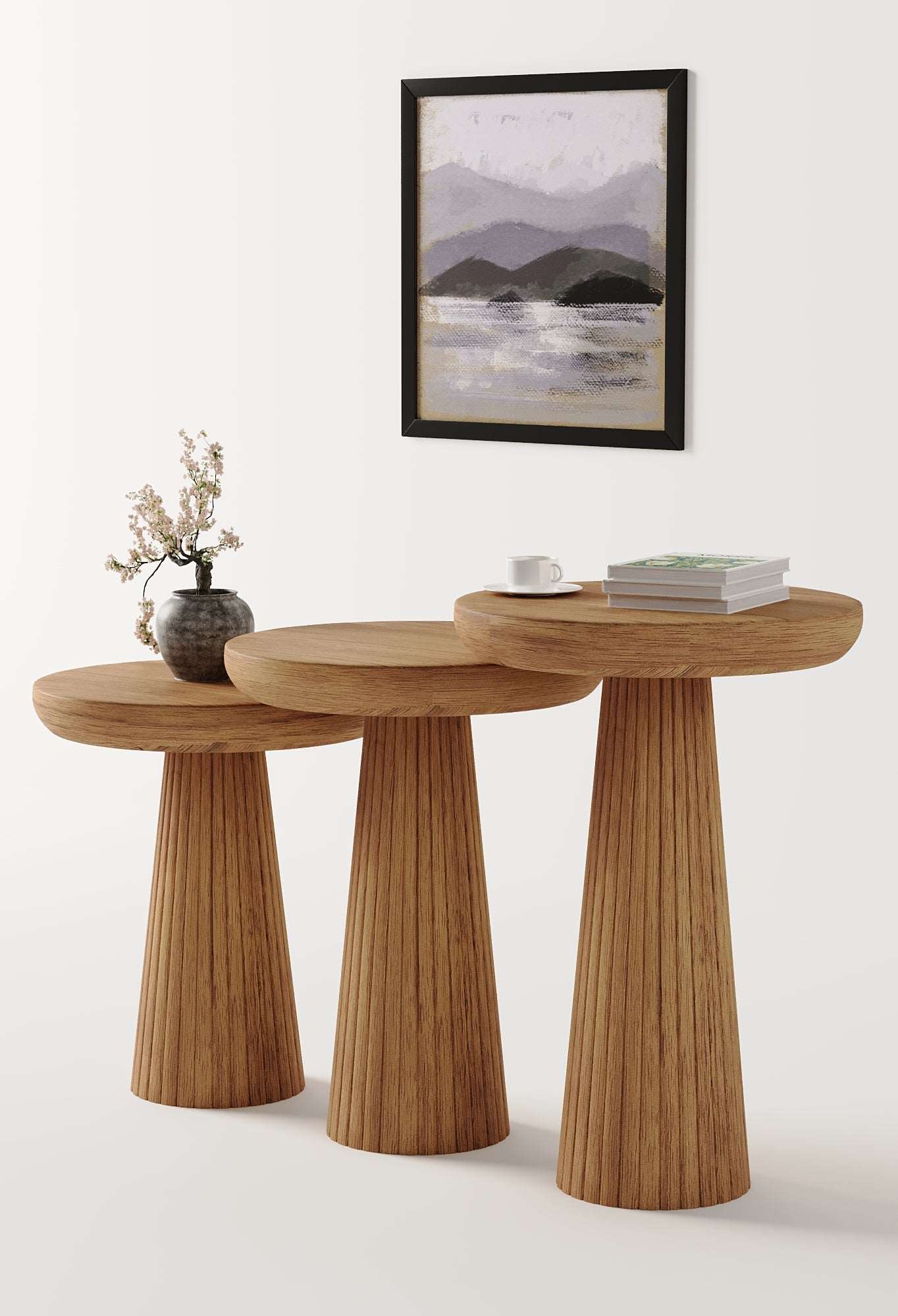 Ottawa Medium Walnut Mushroom Round Nested & Side Table