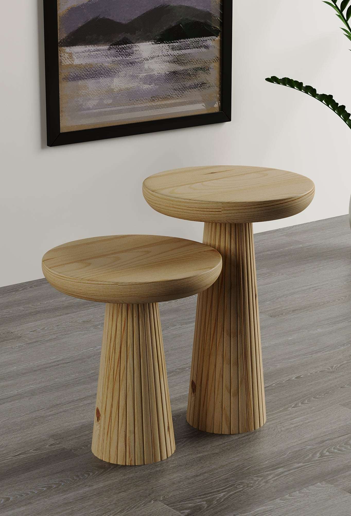 Ottawa Raw Mushroom Round Nested & Side Table Small + Large (2pcs)