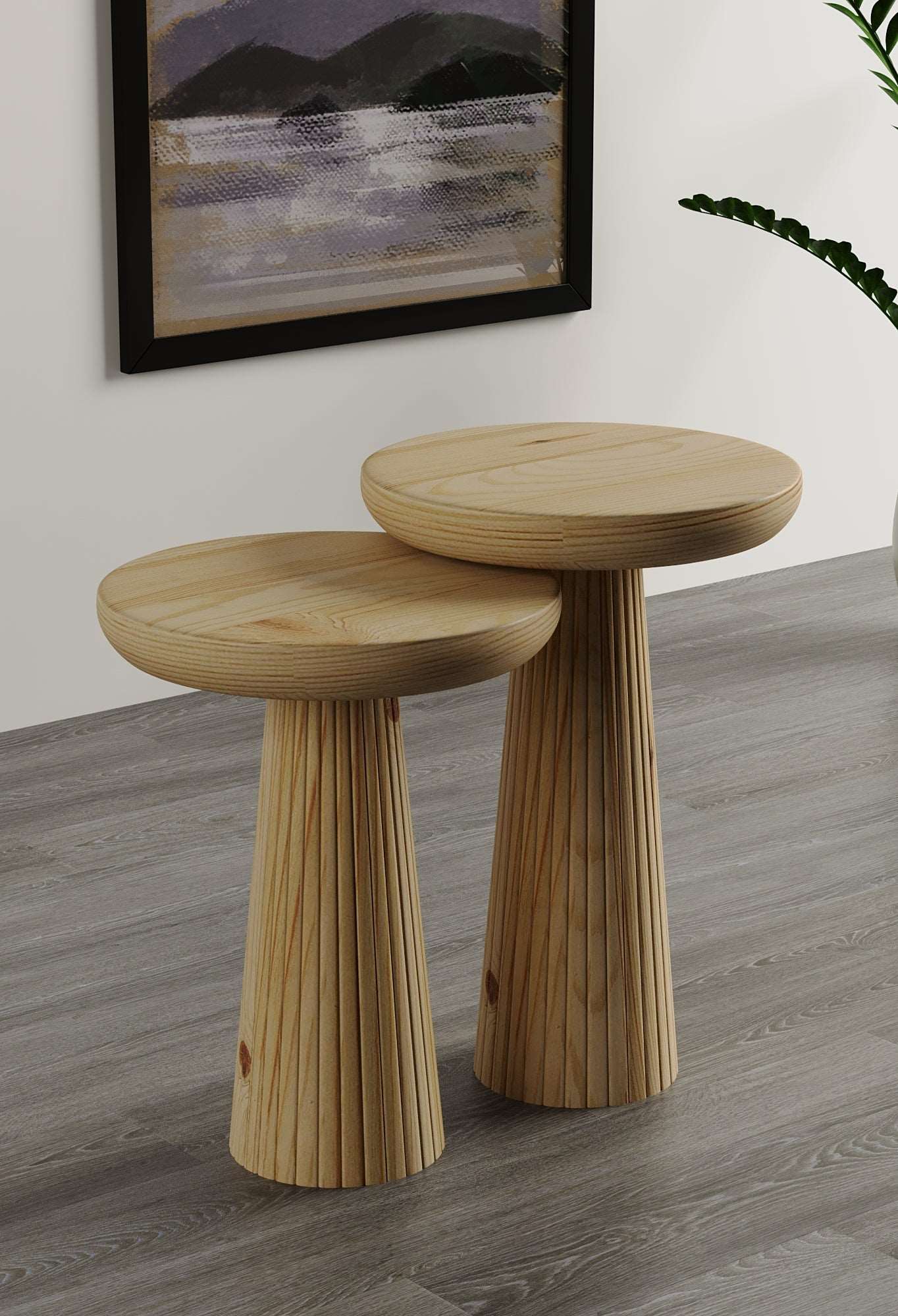 Ottawa Raw Mushroom Round Nested & Side Table Medium + Large (2pcs)