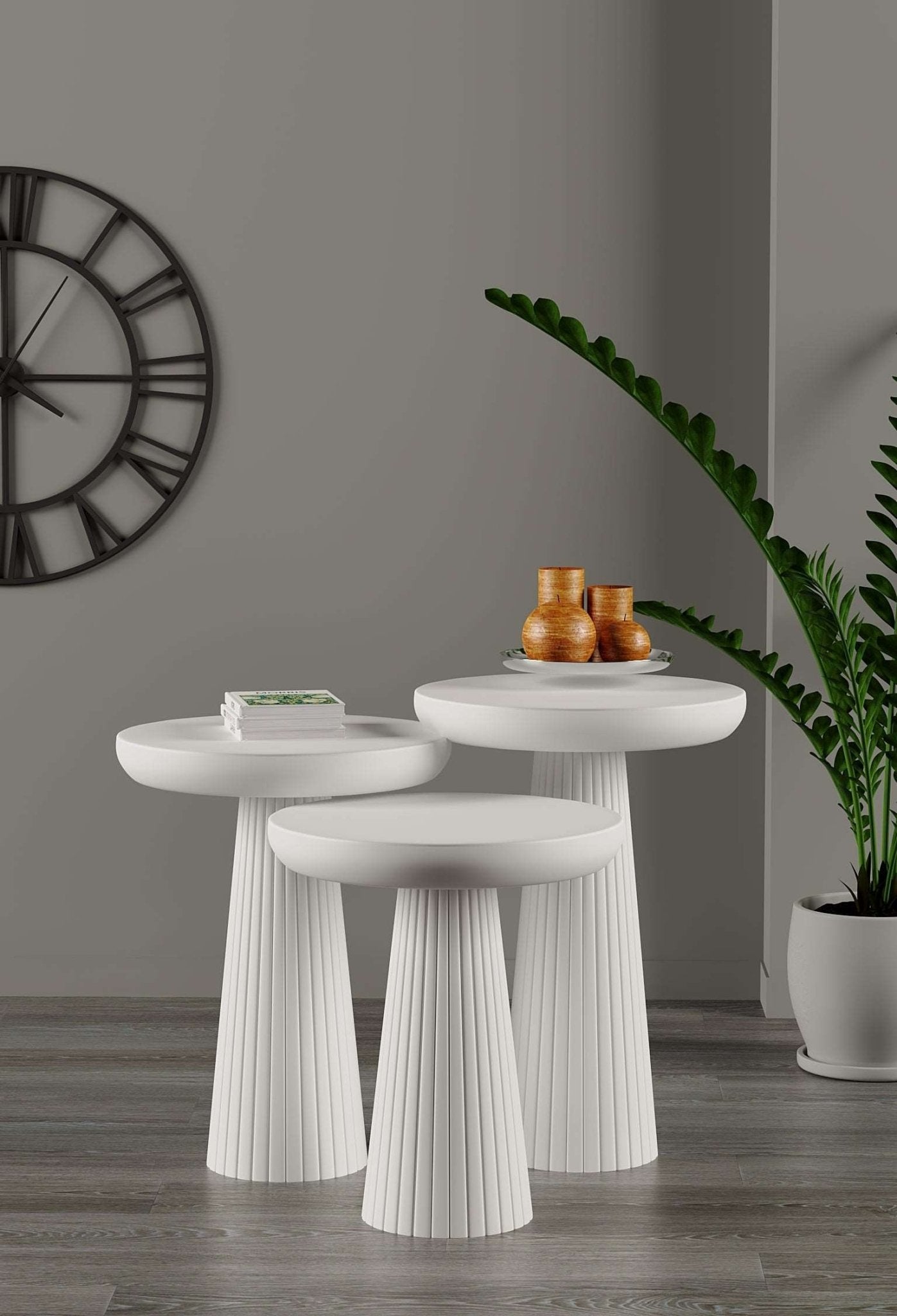 Ottawa White Mushroom Round Nested & Side Table