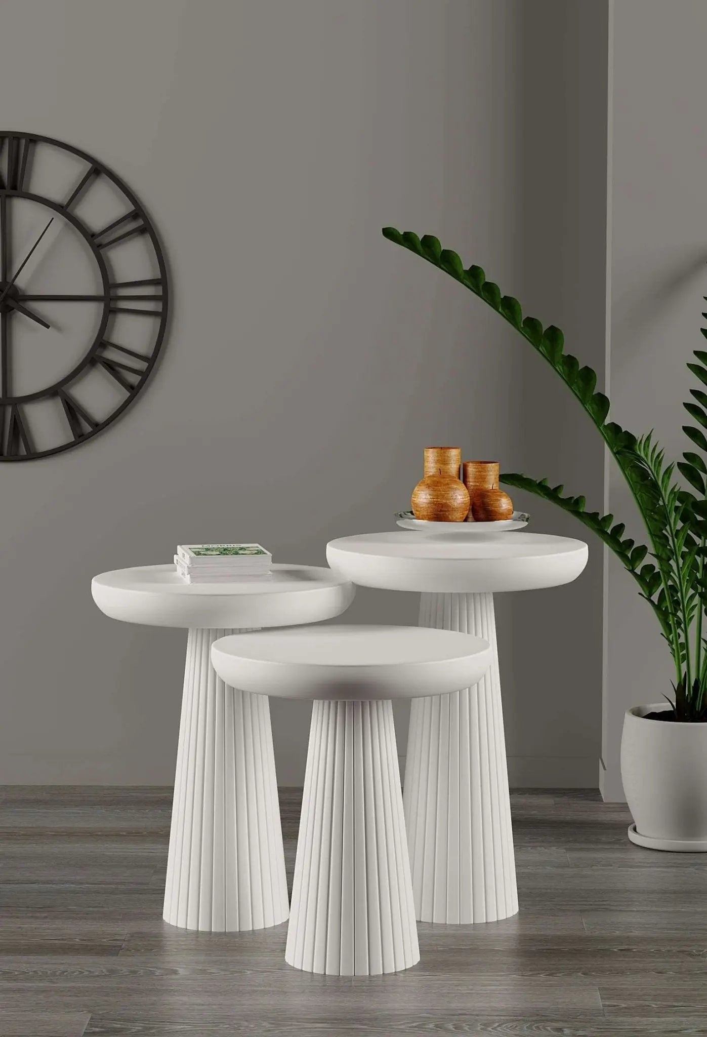 Ottawa White Mushroom Round Nested & Side Table