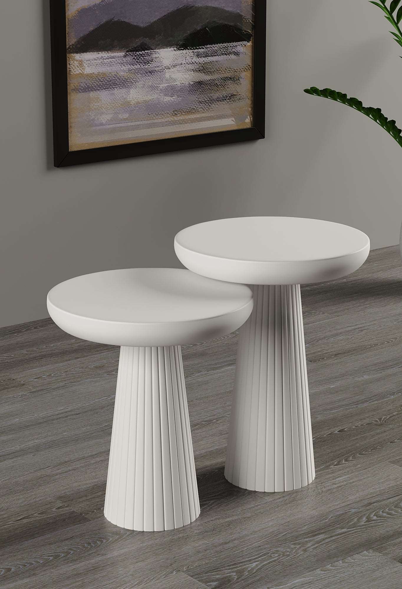 Ottawa White Mushroom Round Nested & Side Table Small + Medium (2pcs)