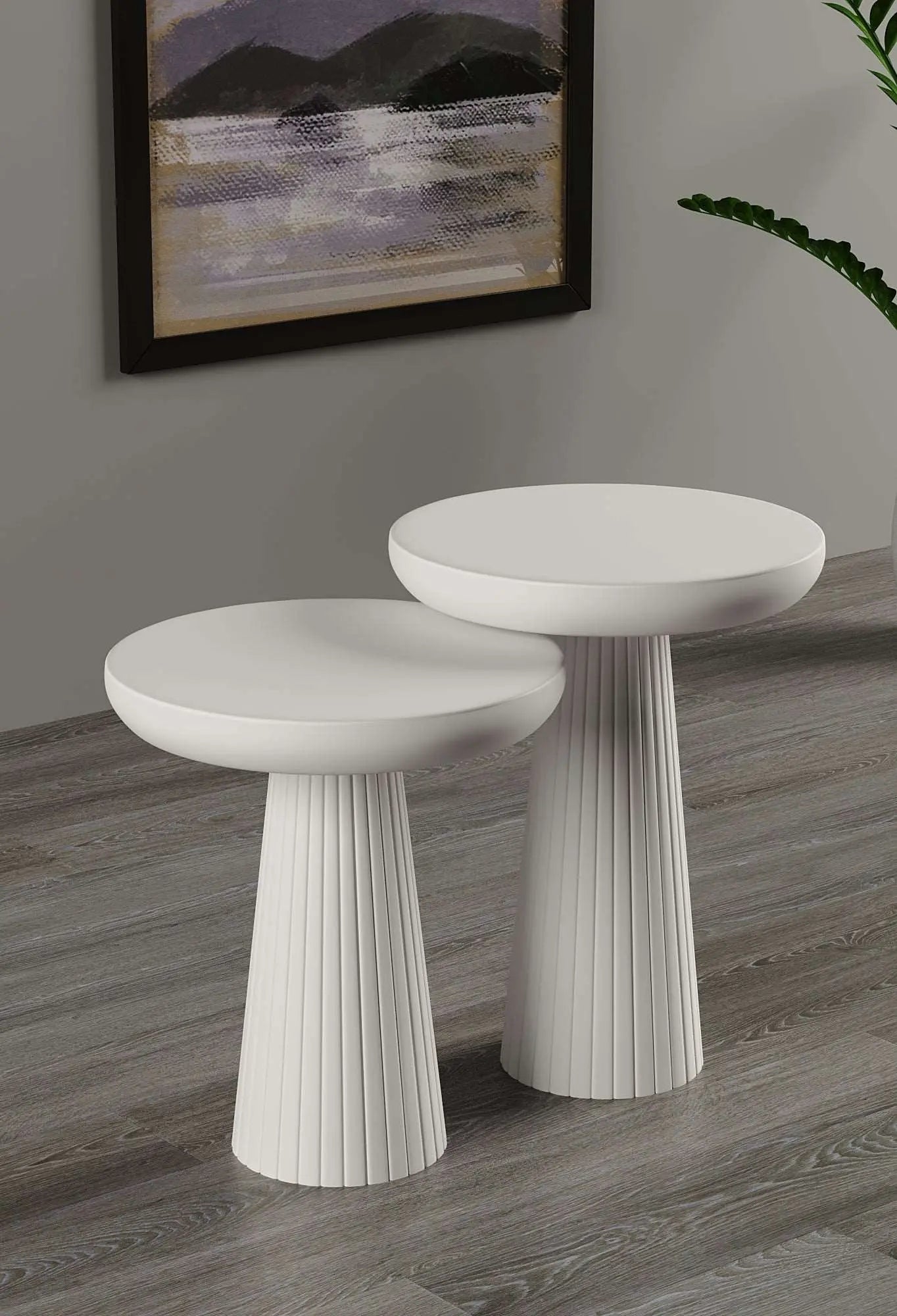 Ottawa White Mushroom Round Nested & Side Table Small + Medium (2pcs)