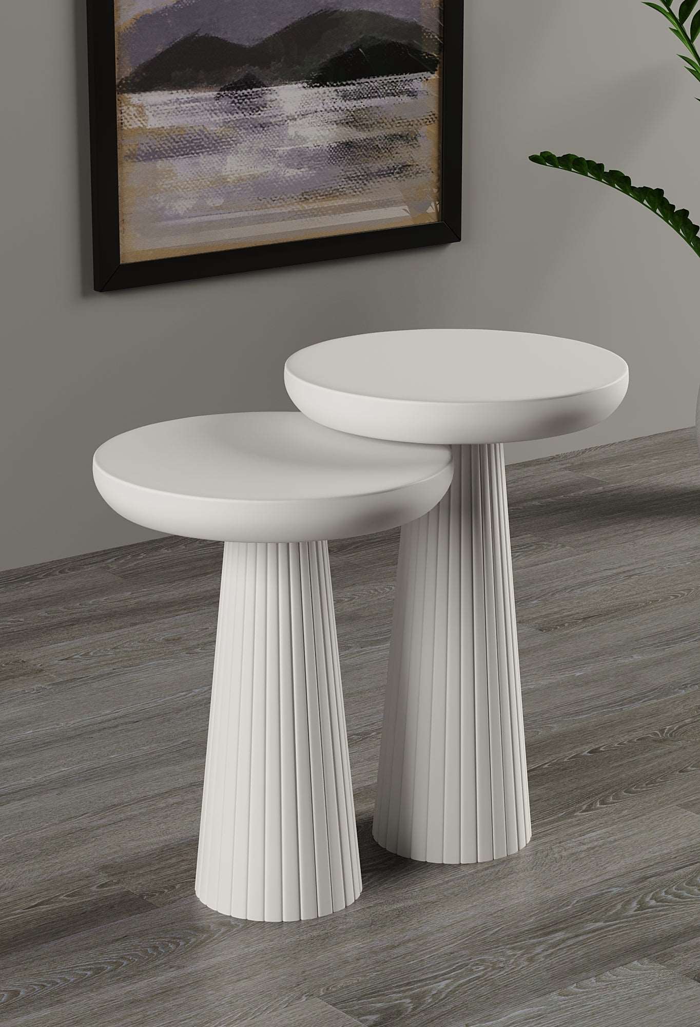 Ottawa White Mushroom Round Nested & Side Table Medium + Large (2pcs)
