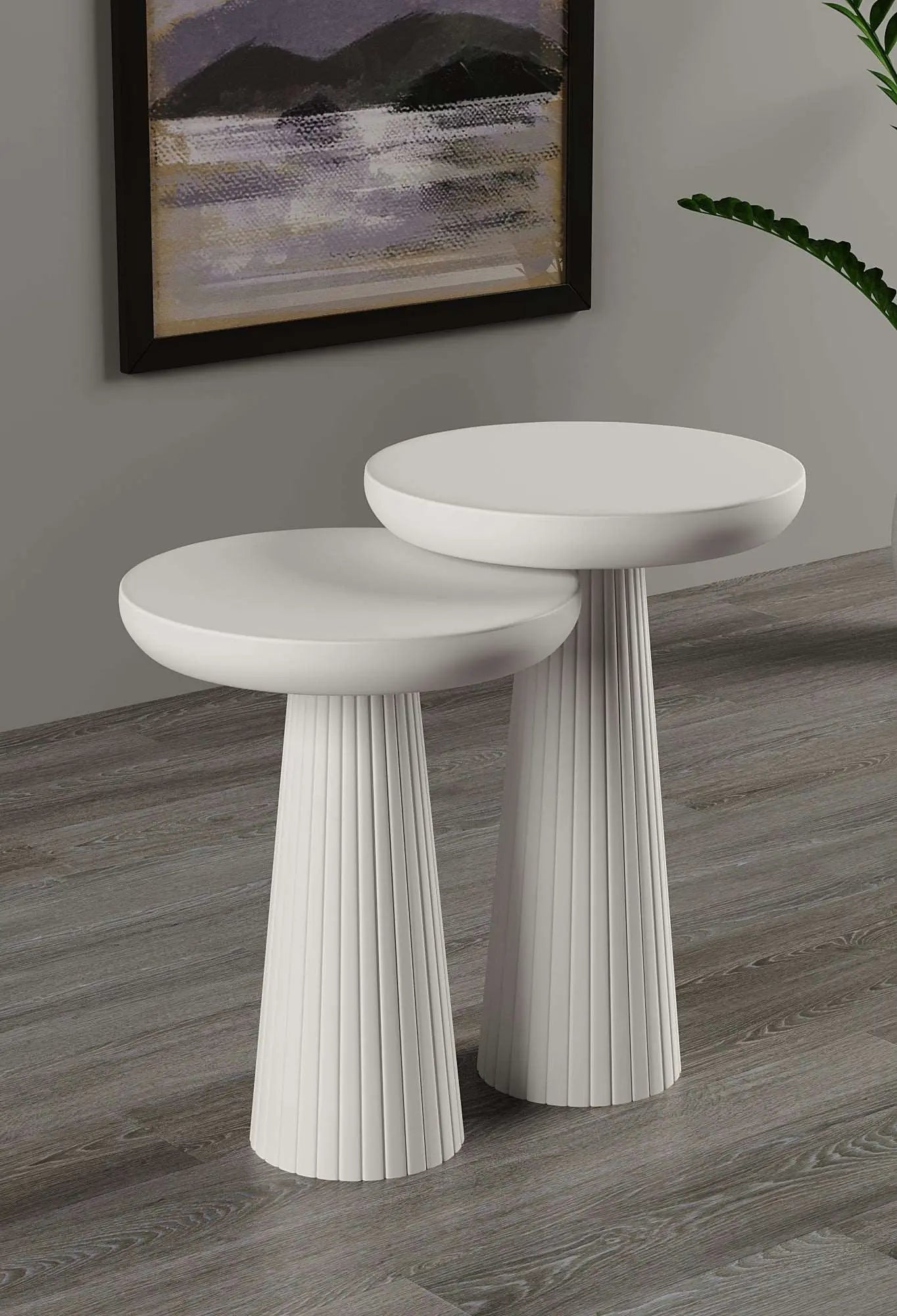 Ottawa White Mushroom Round Nested & Side Table Medium + Large (2pcs)