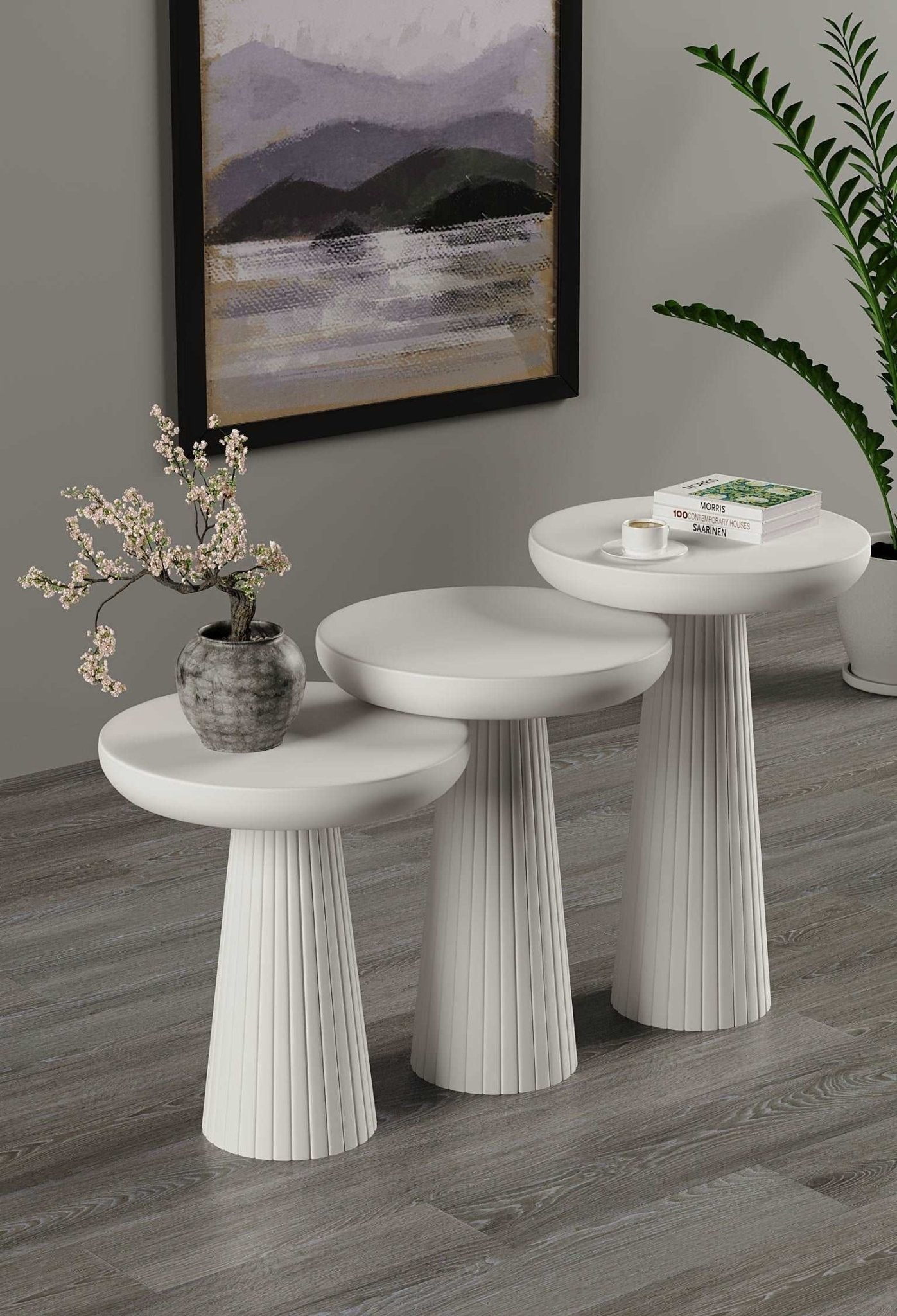 Ottawa White Mushroom Round Nested & Side Table