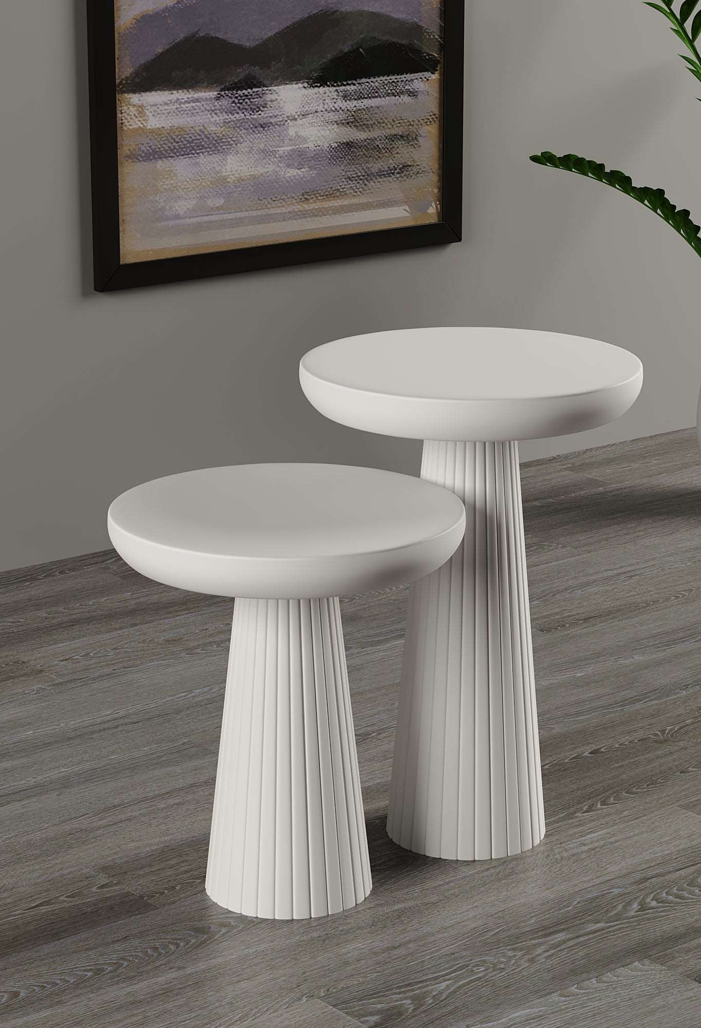 Ottawa White Mushroom Round Nested & Side Table Small + Large (2pcs)
