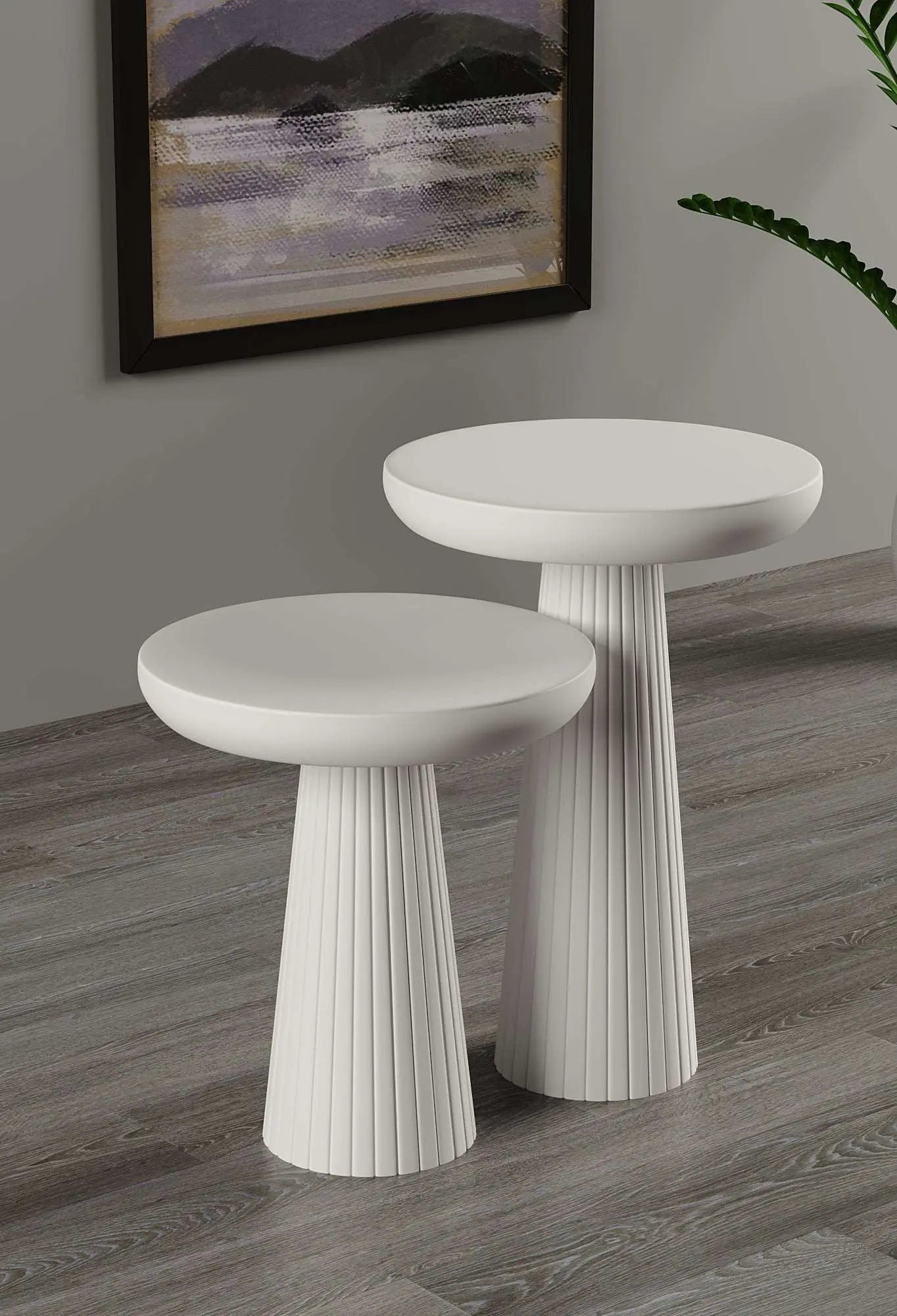 Ottawa White Mushroom Round Nested & Side Table Small + Large (2pcs)