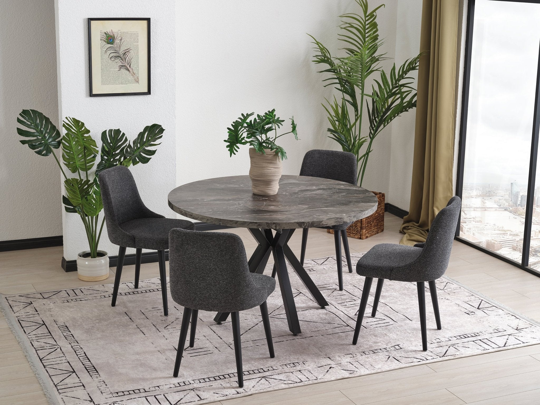 Pegasus Grey Marble Round to Rectangular Extendable Dining Table Up to 6 Seater Dining Table
