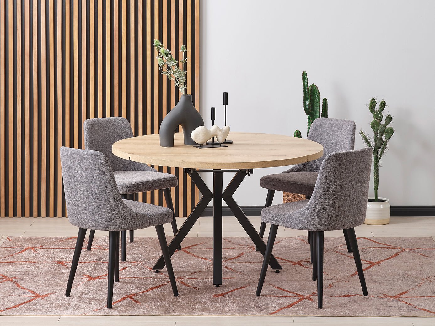 Pegasus Oak Round to Rectangular Extendable Dining Table Up to 6 Seater Dining Table