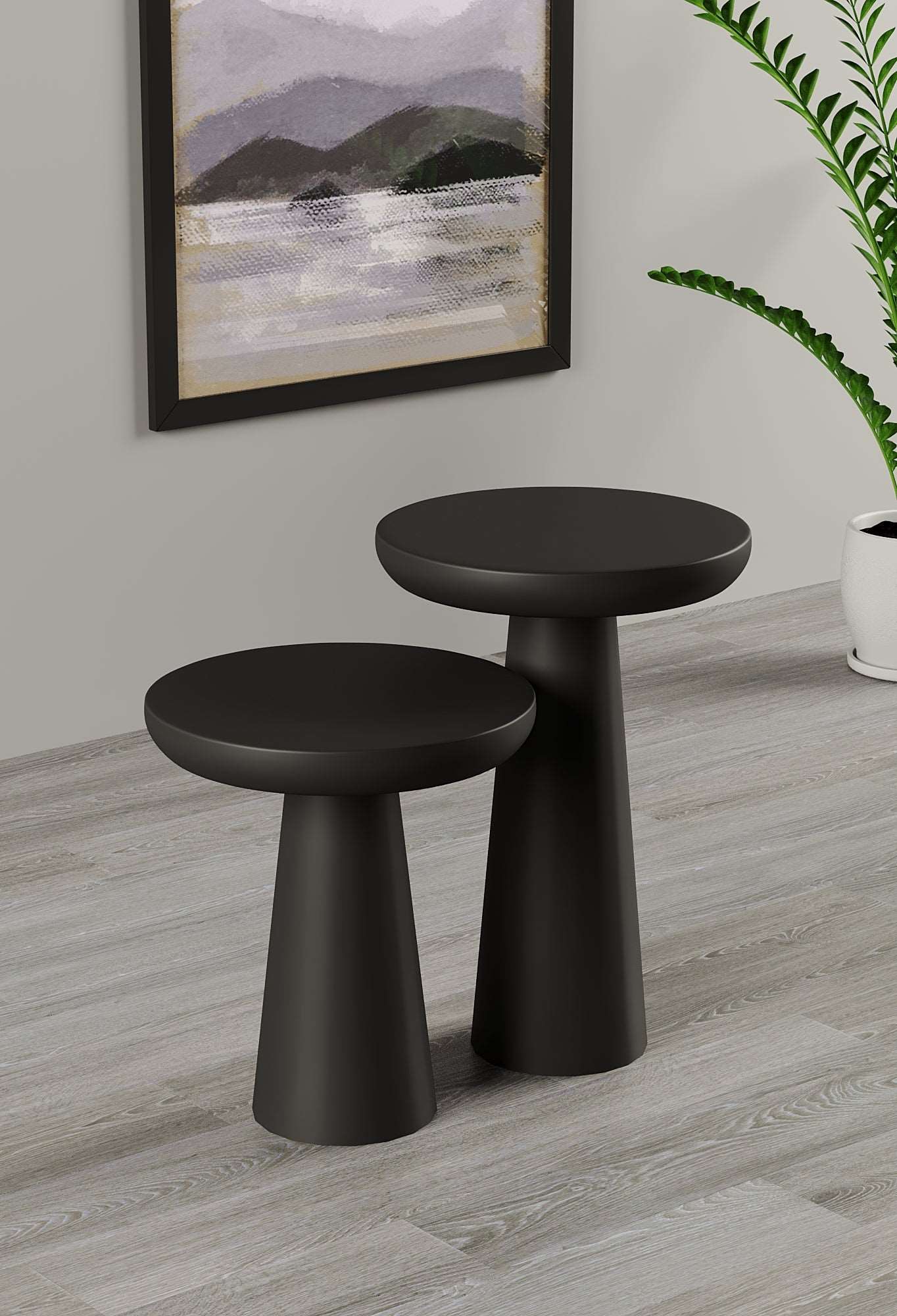 Vera Black Mushroom Round Nested & Side Table Small + Large (2pcs)