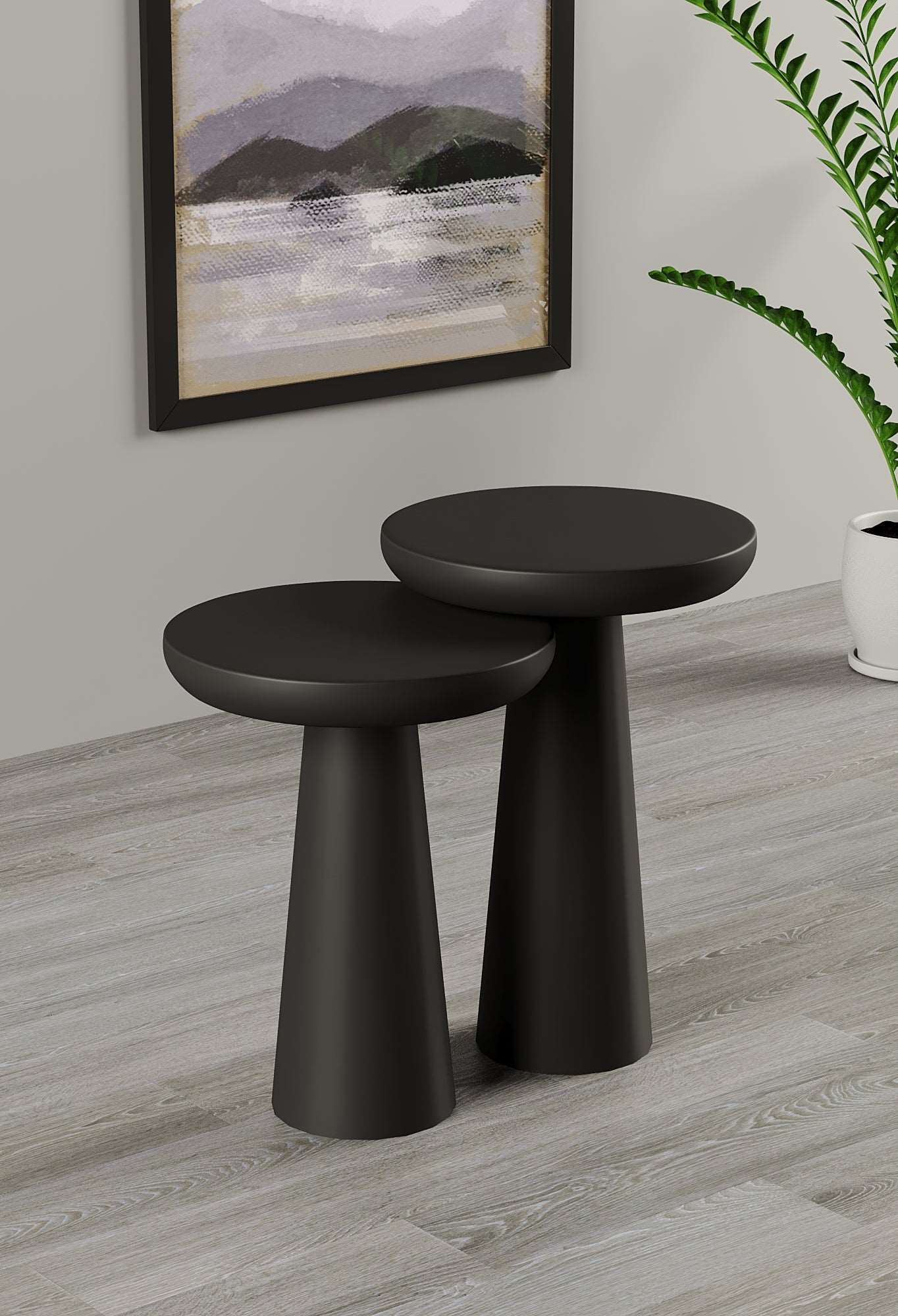 Vera Black Mushroom Round Nested & Side Table Medium + Large (2pcs)