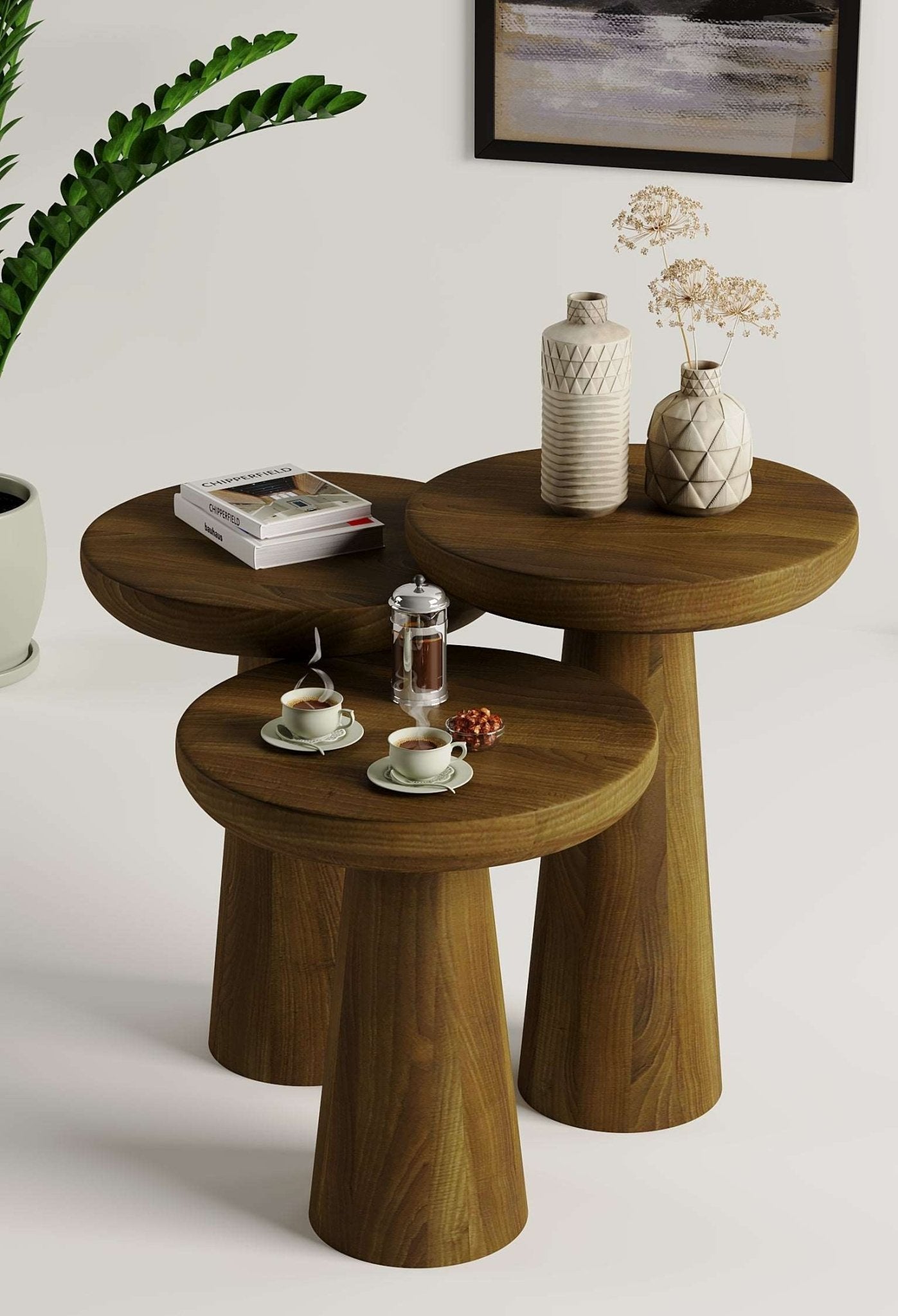 Vera Dark Walnut Mushroom Round Nested & Side Table