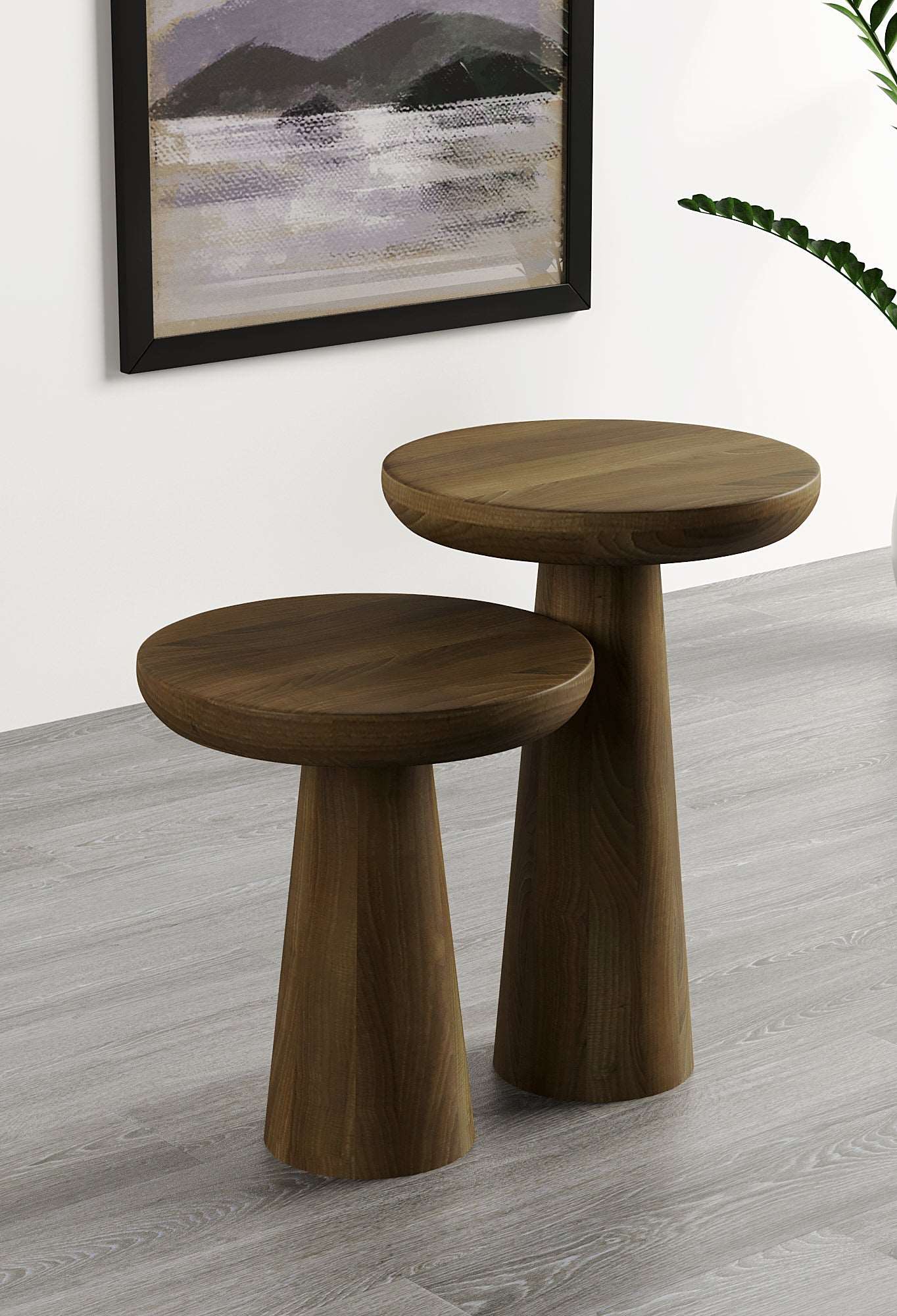 Vera Dark Walnut Mushroom Round Nested & Side Table Small + Large (2pcs)