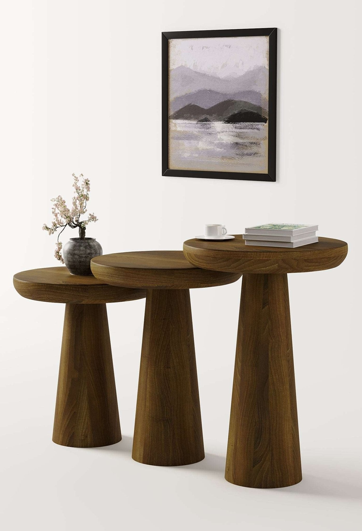 Vera Dark Walnut Mushroom Round Nested & Side Table
