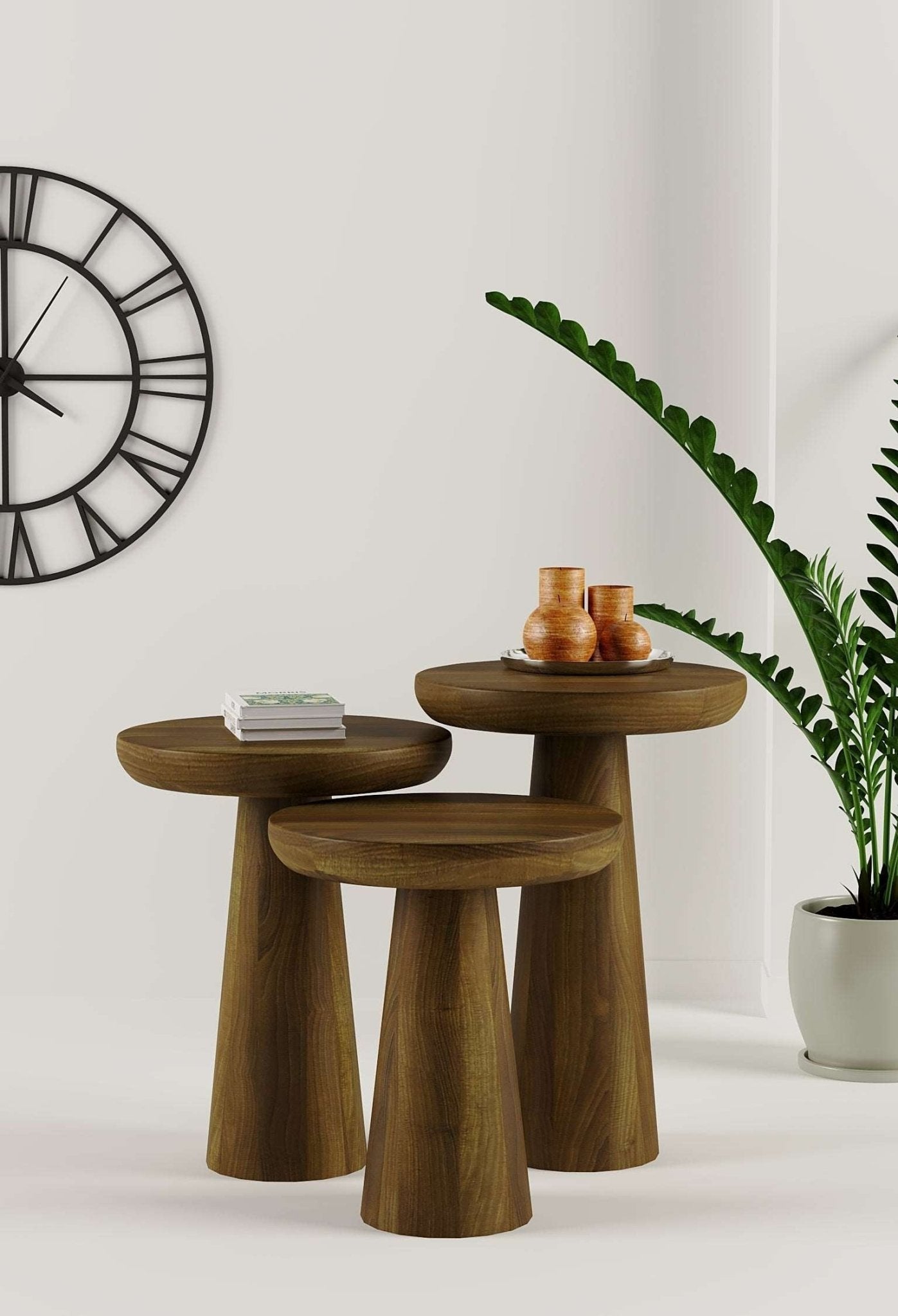 Vera Dark Walnut Mushroom Round Nested & Side Table