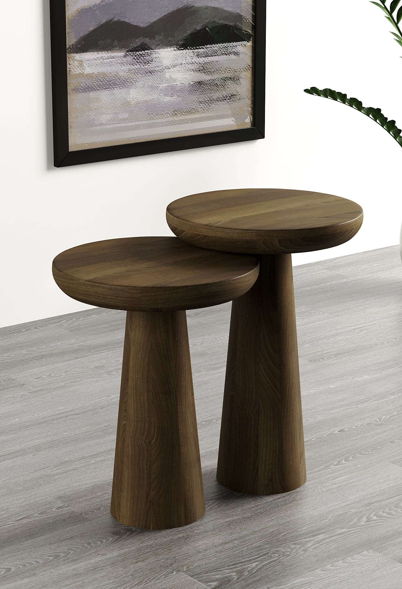 Vera Dark Walnut Mushroom Round Nested & Side Table Medium + Large (2pcs)