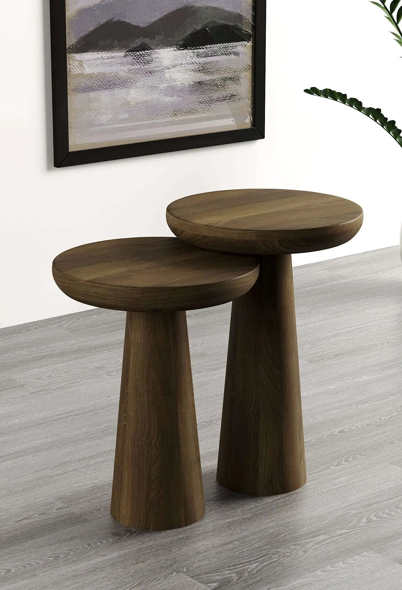 Vera Dark Walnut Mushroom Round Nested & Side Table Medium + Large (2pcs)