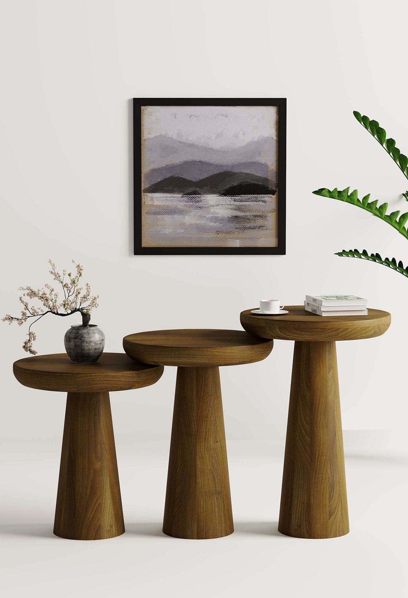 Vera Dark Walnut Mushroom Round Nested & Side Table