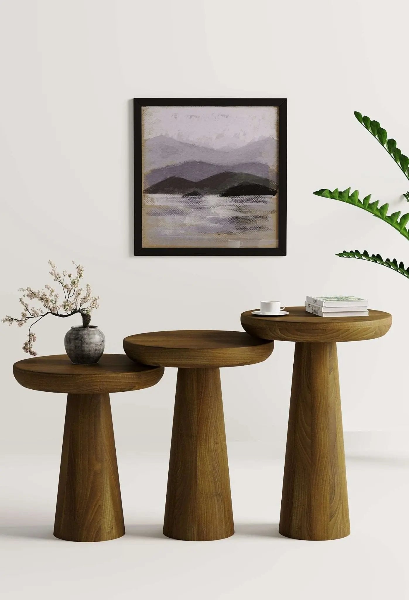 Vera Dark Walnut Mushroom Round Nested & Side Table