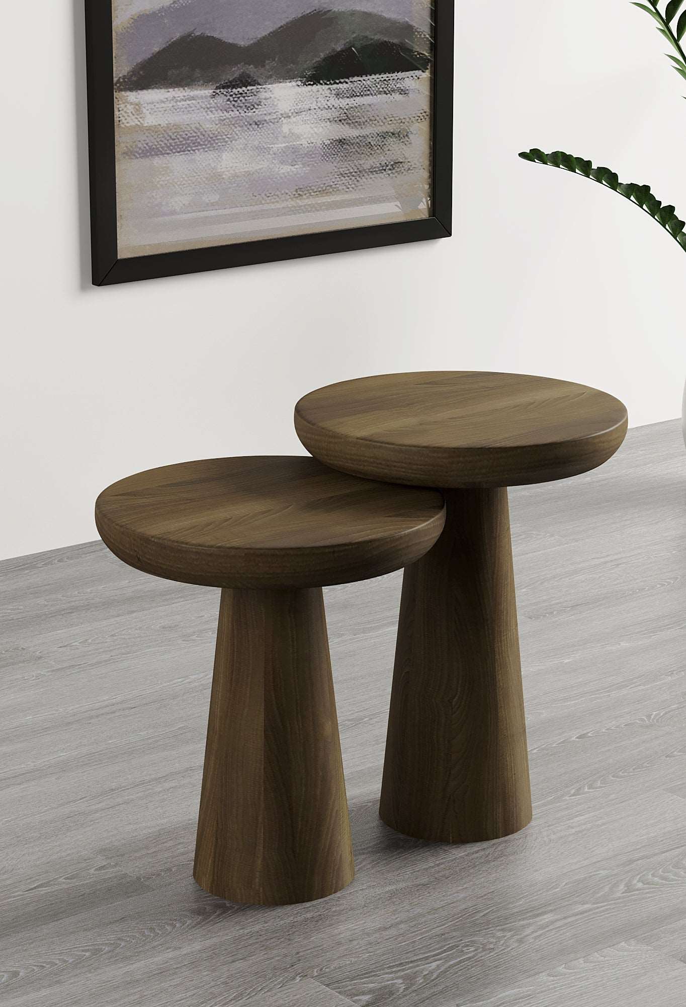 Vera Dark Walnut Mushroom Round Nested & Side Table Small + Medium (2pcs)