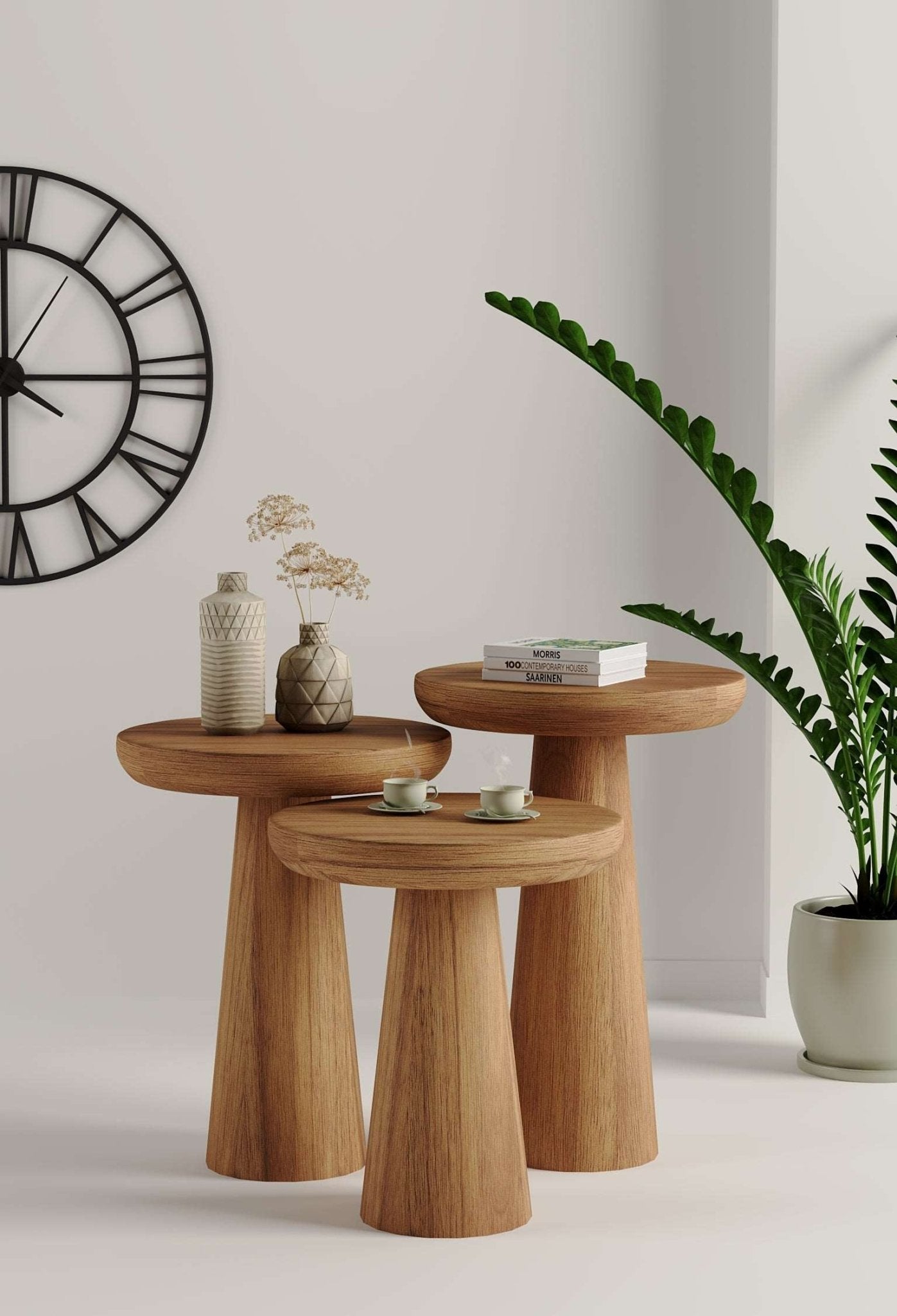 Vera Medium Walnut Mushroom Round Nested & Side Table